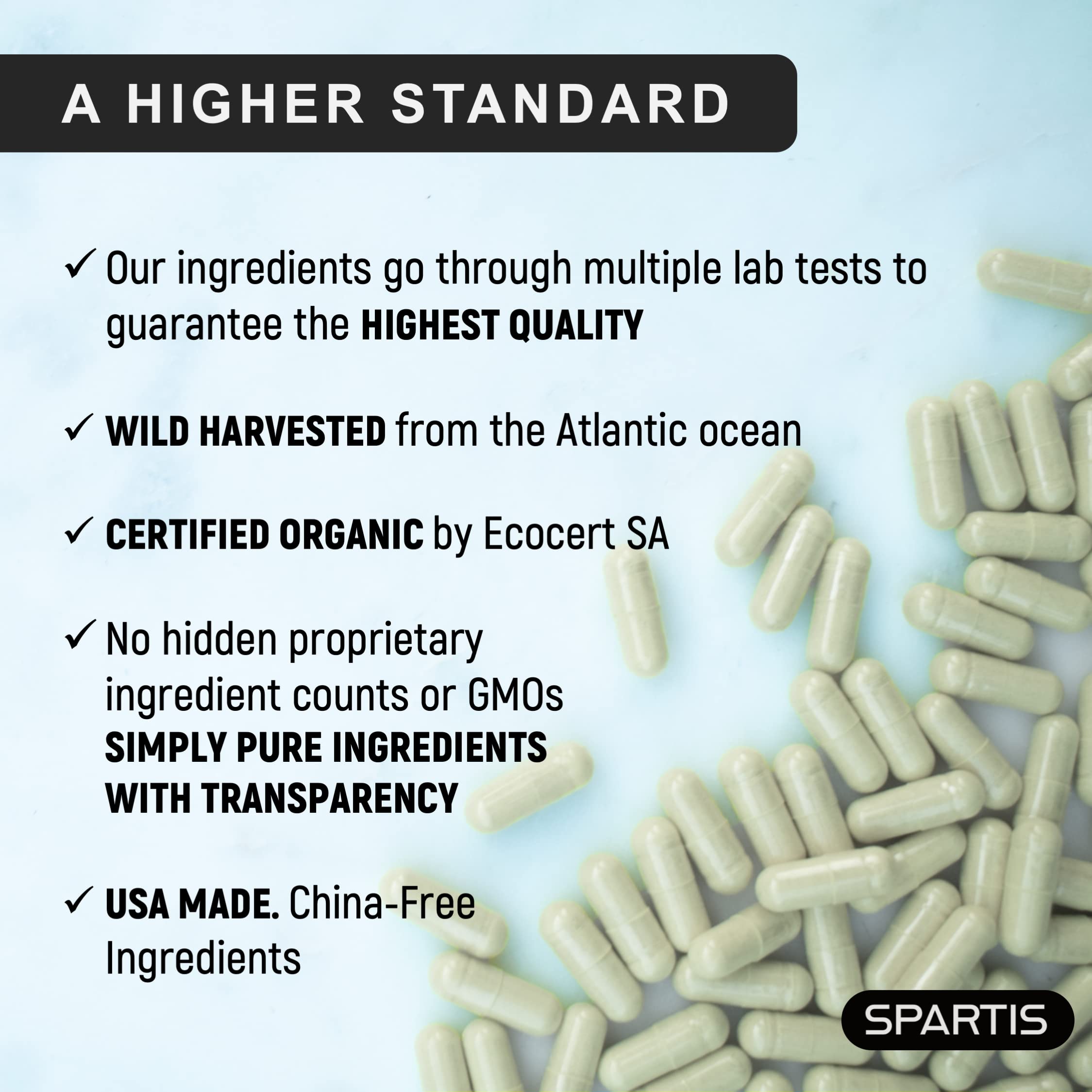 Certified Organic Sea Moss Capsules 2250mg Wildcrafted Irish Sea Moss Burdock Root SPARTISUS supplements