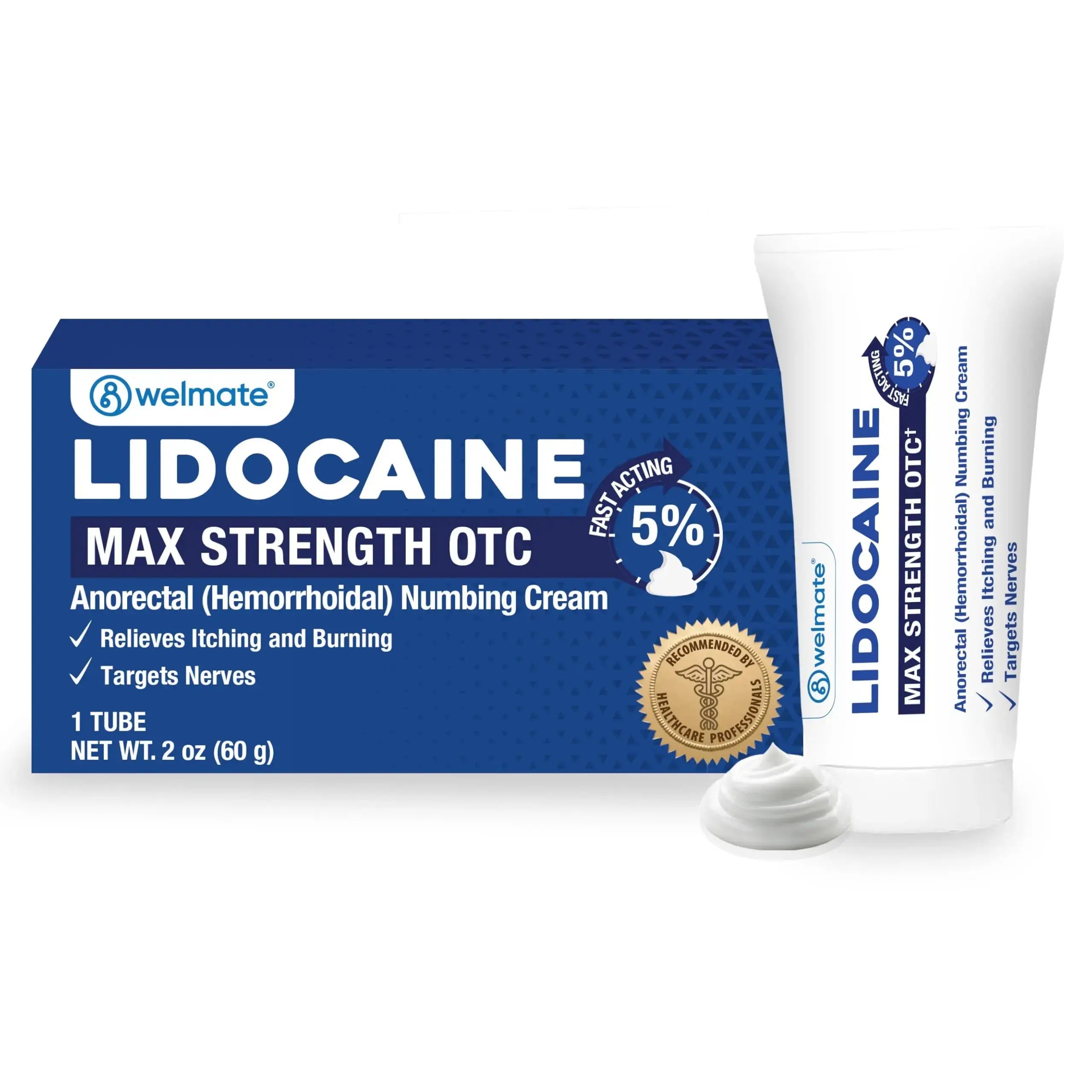 WELMATE 5% Lidocaine Cream for Hemorrhoids – Fast-Acting Lidocaine Numbing Cream & Topical Analgesic Cream for Anorectal Itch Relief, Unscented, Child Resistant Packaging 2 oz (60g) WELMATEAu supplements