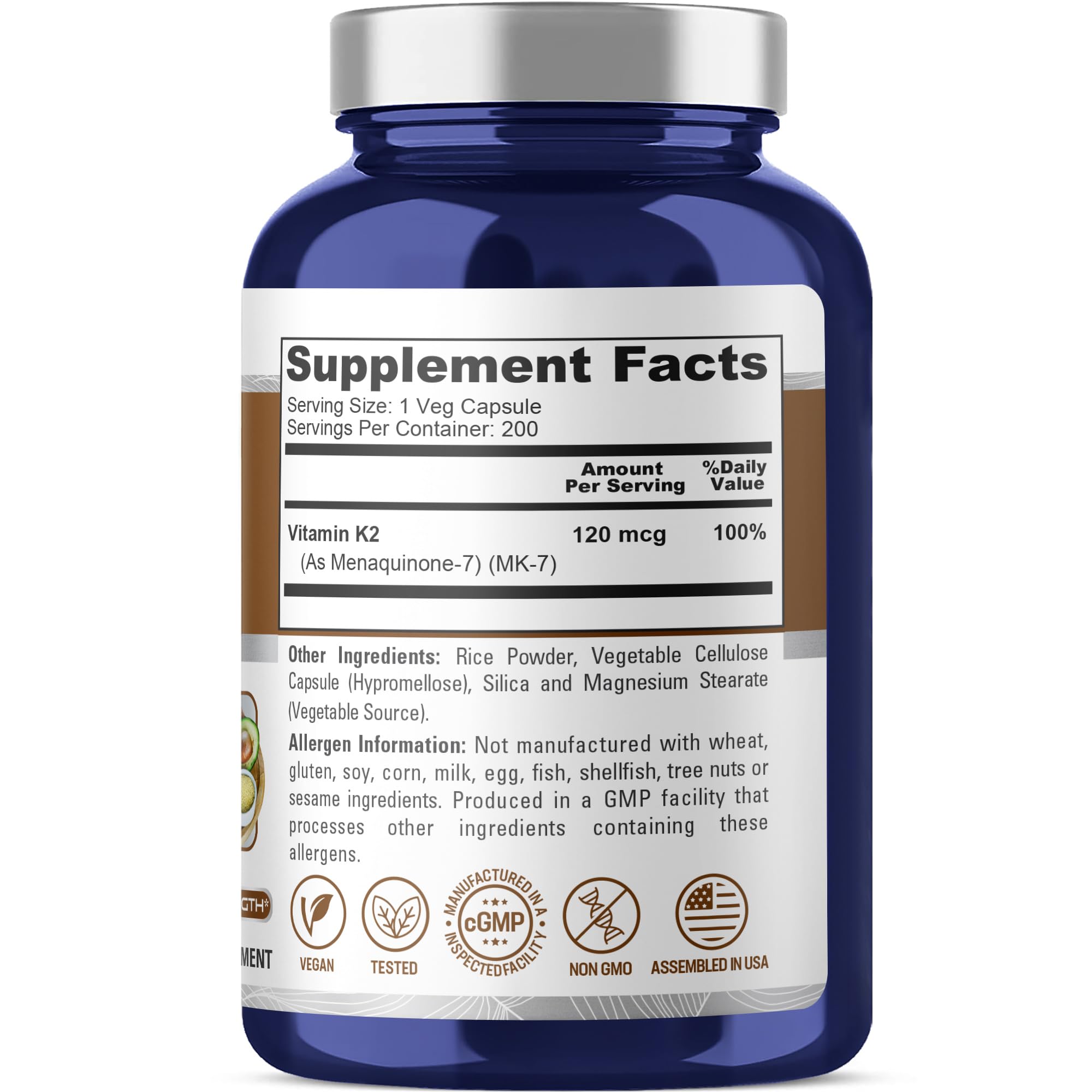 NusaPure Vitamin K2 MK7 120 mcg 200 Veggie Caps (Soy Free, Non-GMO, Vegan) NusaPureAu supplements