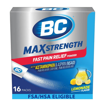 BC Max Strength Headache Relief Powder, Triple-Action Formula with Acetaminophen, Aspirin & Caffeine Eases Aches & Pains, Lemonade Flavor, 16 Count BCAu supplements