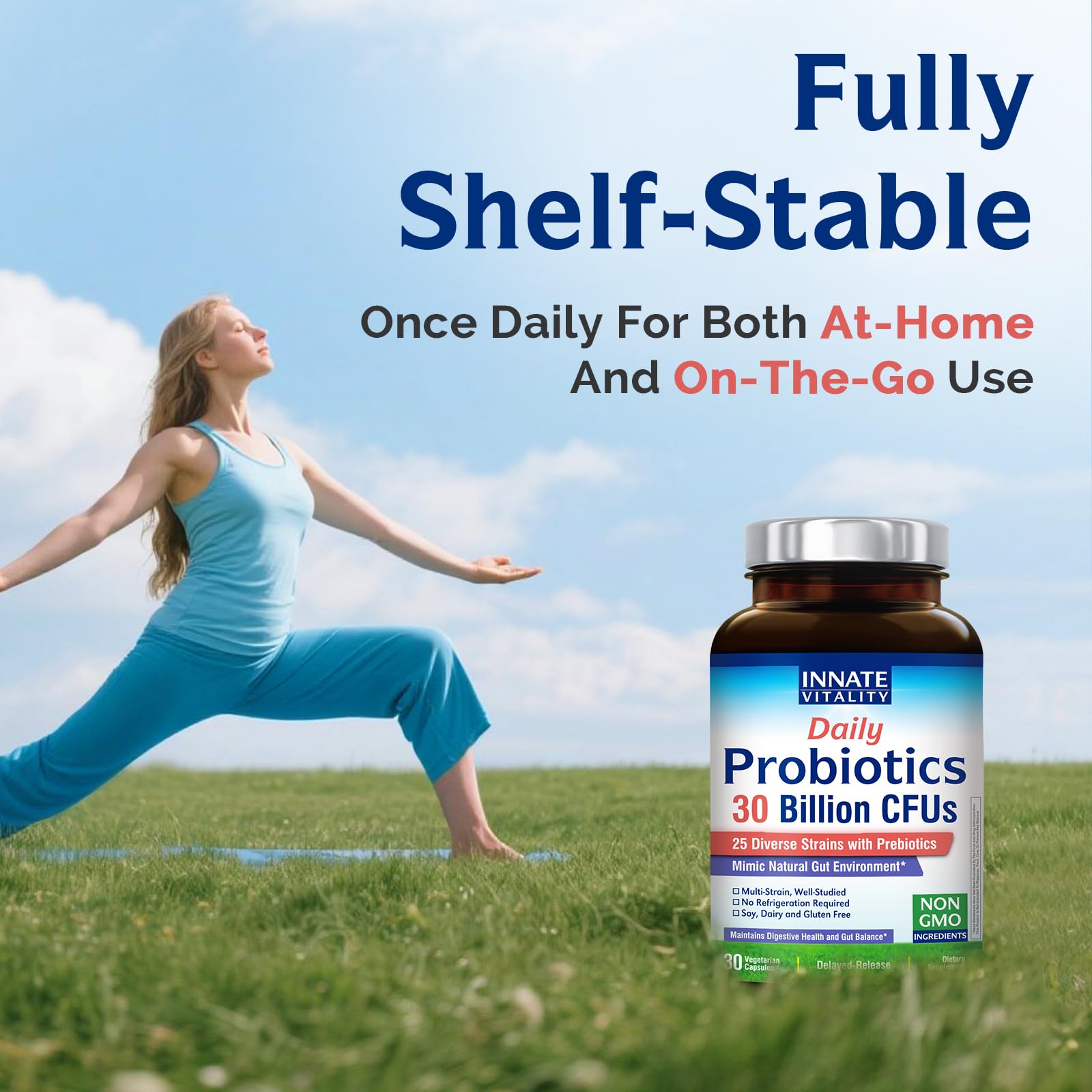 Innate Vitality Daily Probiotics for Women & Men, 30 Billion CFU of 25 Strains, Prebiotics, for Digestive Health Diarrhea Constipation Bloating & Gas Relief, Delayed Release, No Gluten, Vegan, 30 Caps Innate VitalityAu supplements