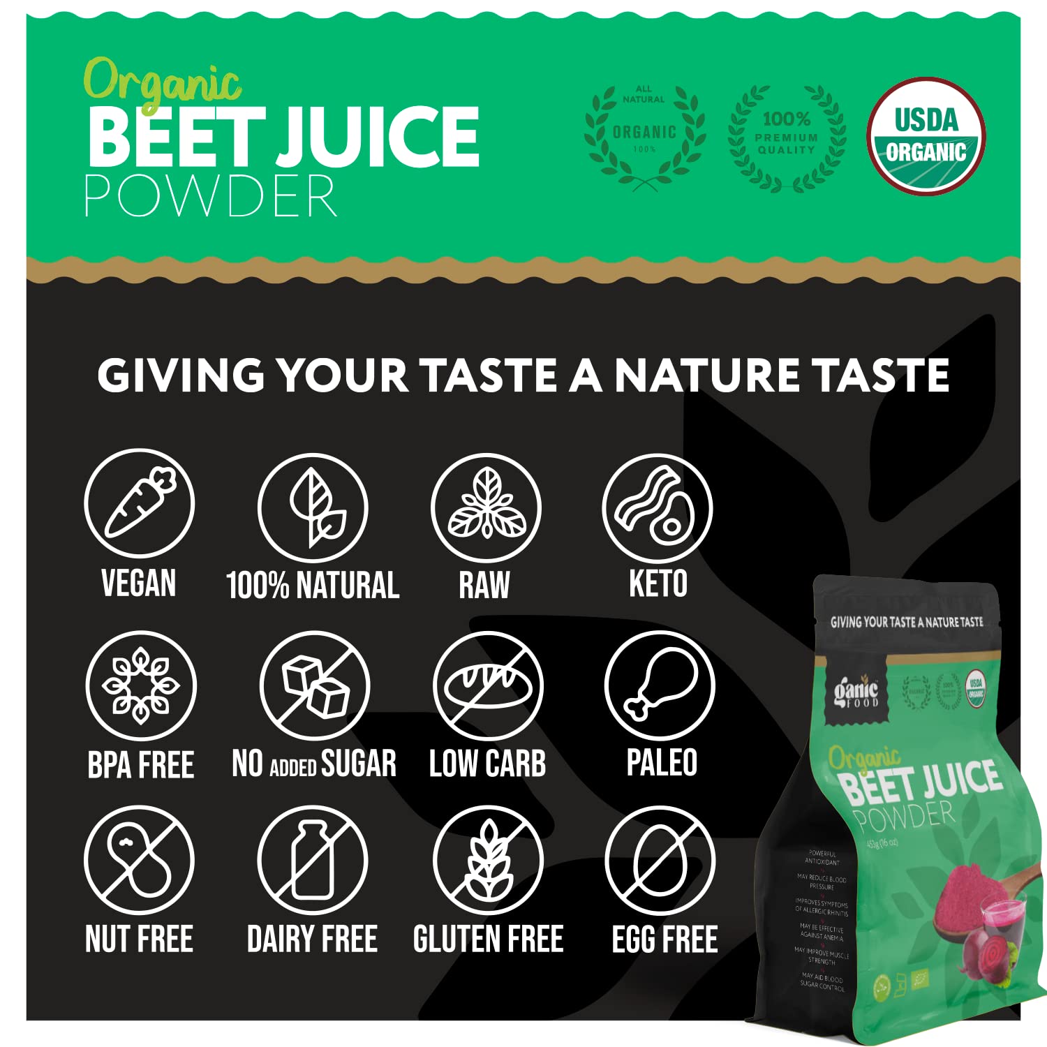Ganic Food Organic Beet Root Juice Powder, 16 Ounces Ganic FoodAu supplements