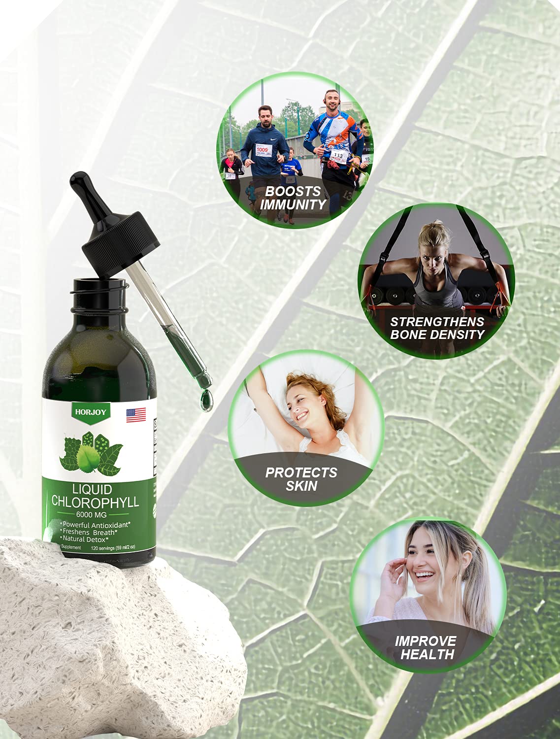 Chlorophyll Liquid Drops - 100% Natural Energy Booster and Immune Support - Internal HorjoyAu supplements