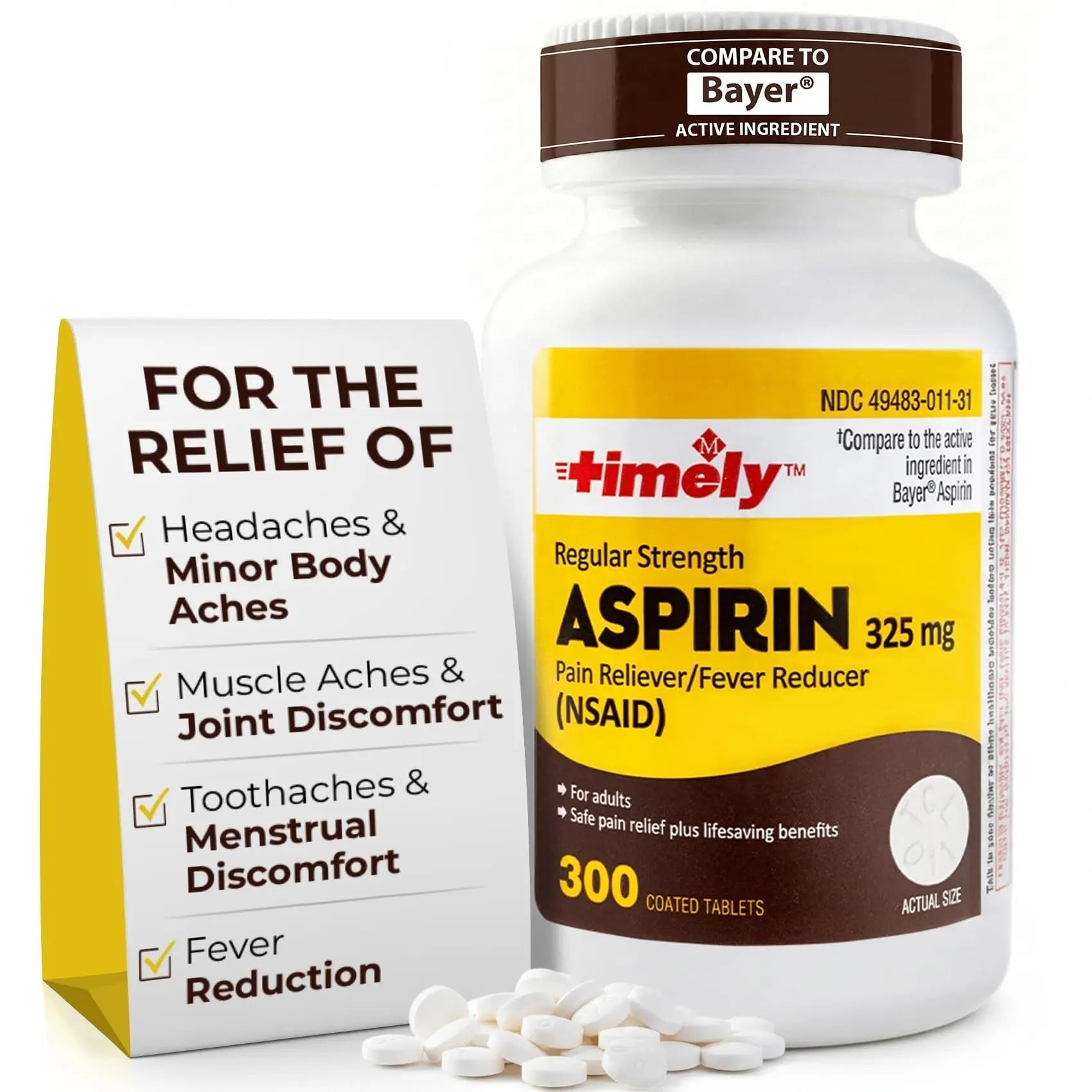 TIME-Cap-Labs 300 Count Regular Strength Aspirin 325mg for Adults - Compared to Bayer - Coated Regular Strength Aspirin Tablets - Pain Reliever for Minor Aches and Pains TIME-CAP LABS, INC.Au supplements