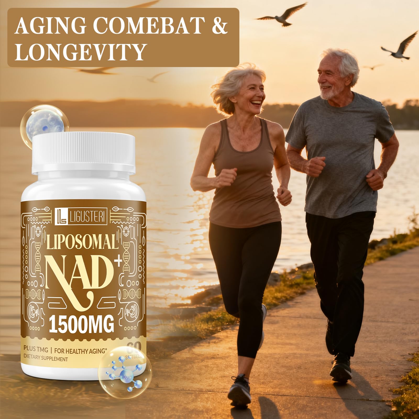 LIGUSTERI 1500 MG Liposomal NAD+, 98%+ Absorption, NAD+ Supplement for Women & Men with TMG, for Aging Defense, Cellular Energy, Heart & Brain Function, Longevity, 120 Softgels LIGUSTERIAu supplements