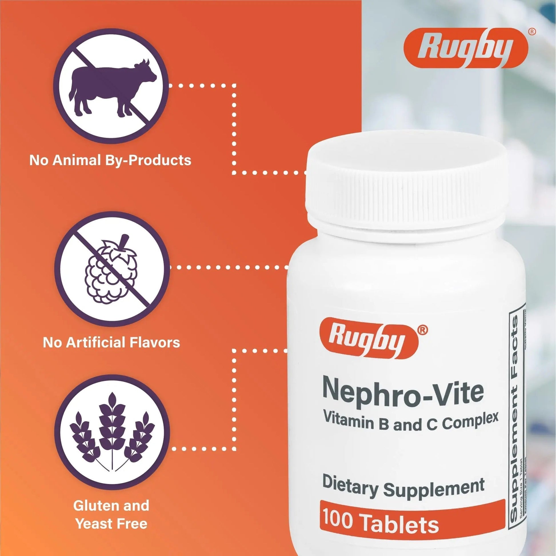 Rugby Nephro-Vite Vitamin B and C Complex Tablets - Dietary Supplement - 100 Count (1 Pack) RUGBY LABORATORIESAu supplements