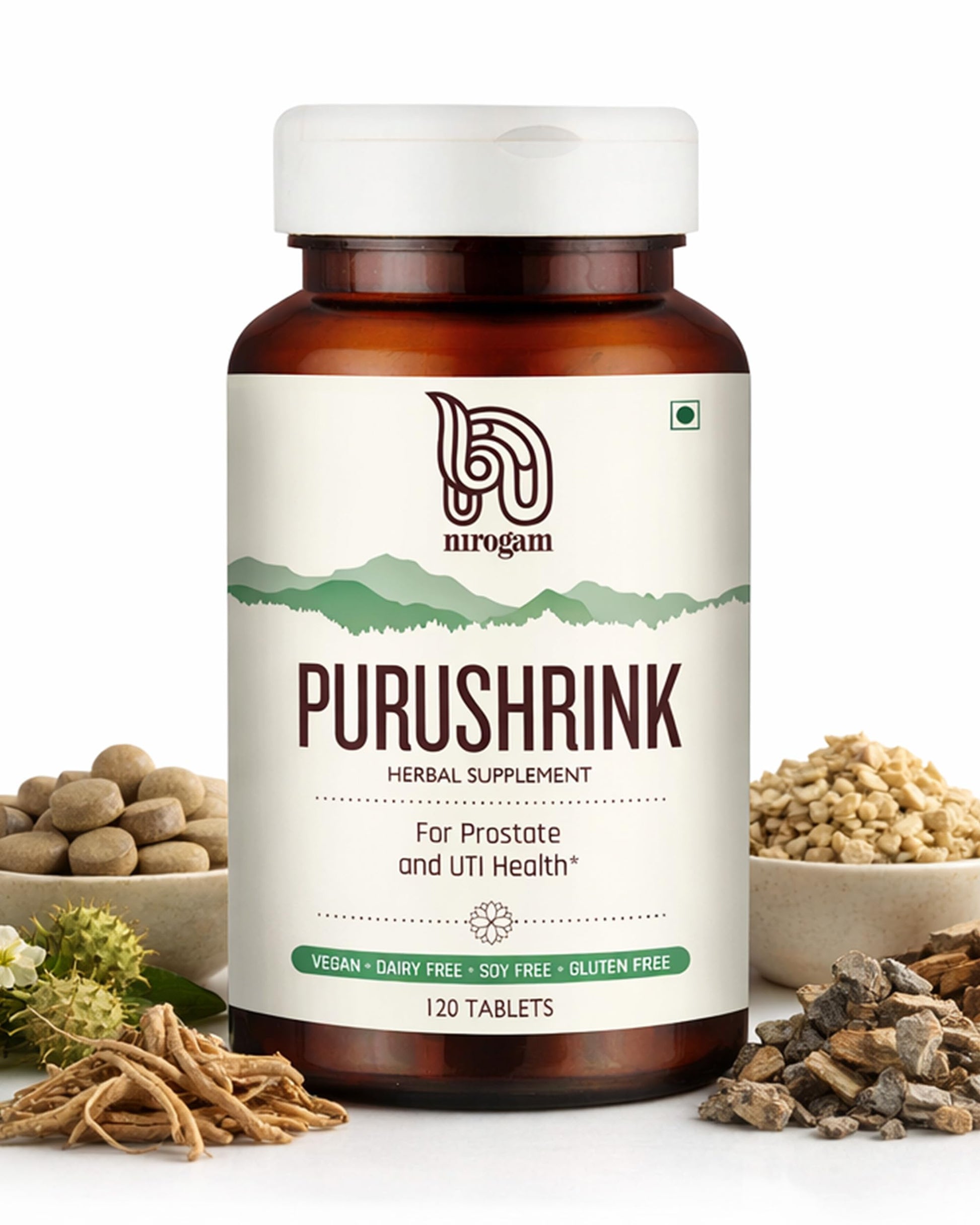 Nirogam Purushrink - BPH Prostate Supplement for Men, Supports Better Sleep & Urinary Health - Natural Ayurvedic Herbal Supplement 120 Tablets - Vegan, Dairy Free, Gluten Free NirogamAu supplements