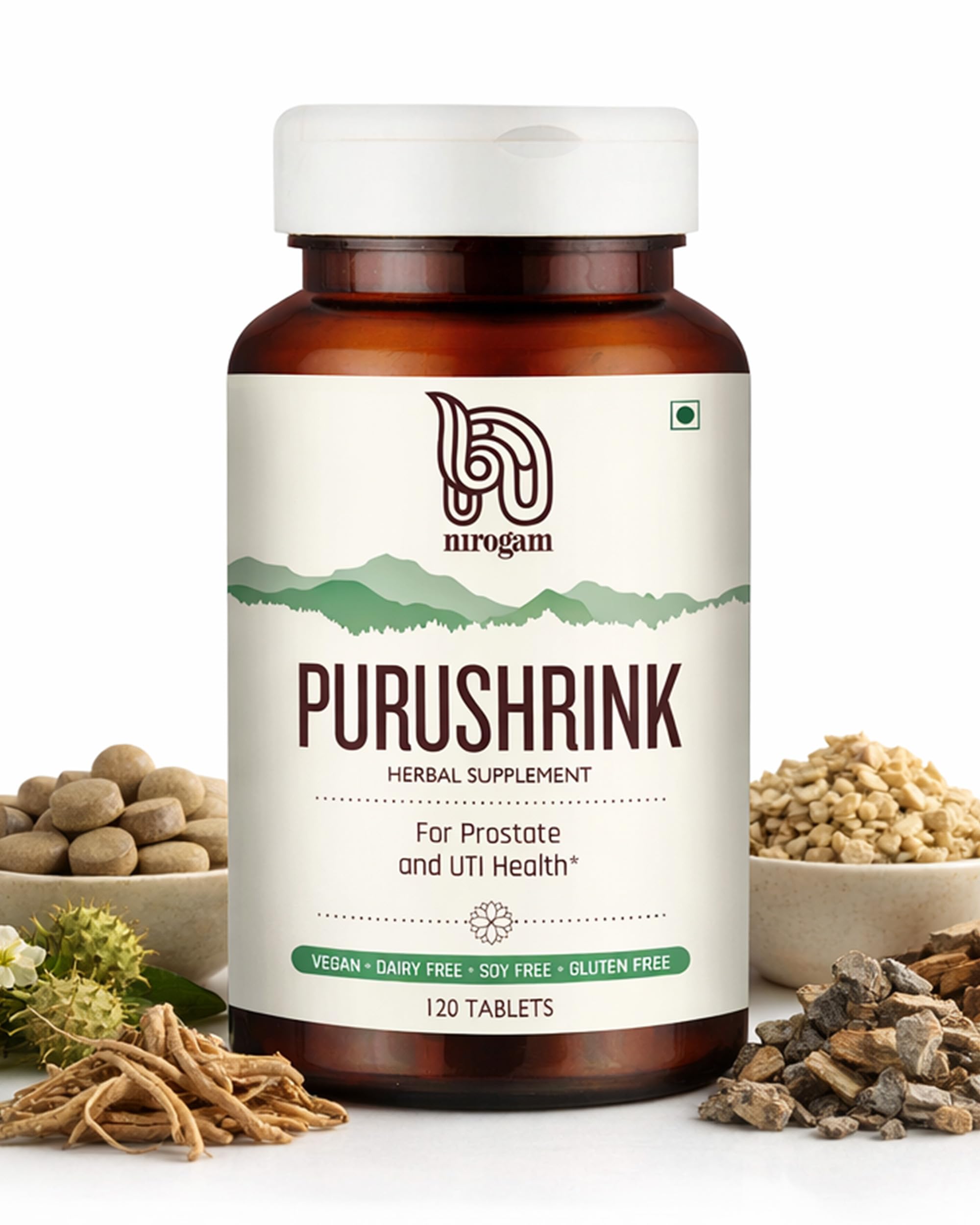 Nirogam Purushrink - BPH Prostate Supplement for Men, Supports Better Sleep & Urinary Health - Natural Ayurvedic Herbal Supplement 120 Tablets - Vegan, Dairy Free, Gluten Free NirogamAu supplements