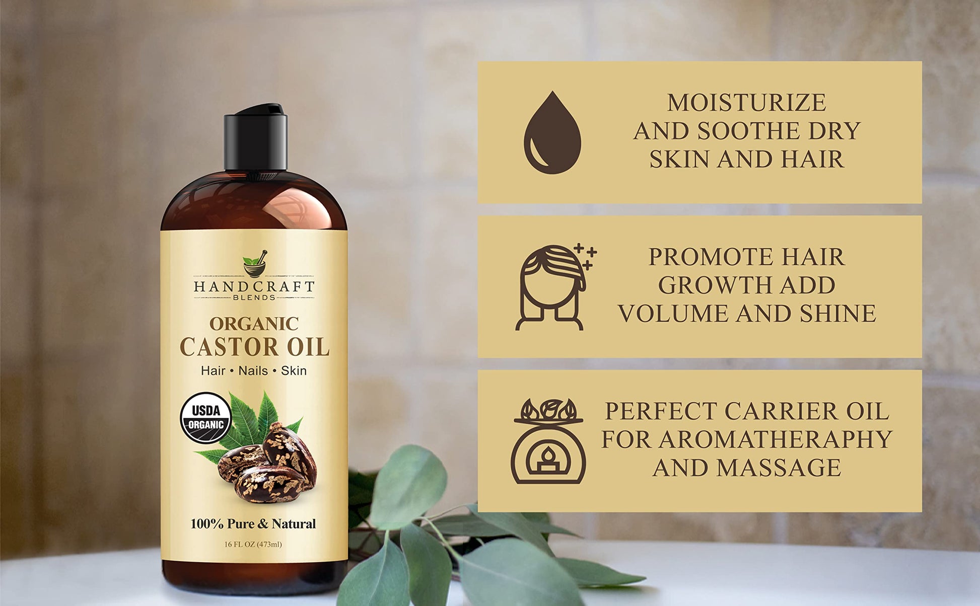 Handcraft Blends Organic Castor Oil for Hair Growth, Eyelashes and Eyebrows - 100% Pure Handcraft BlendsAu supplements