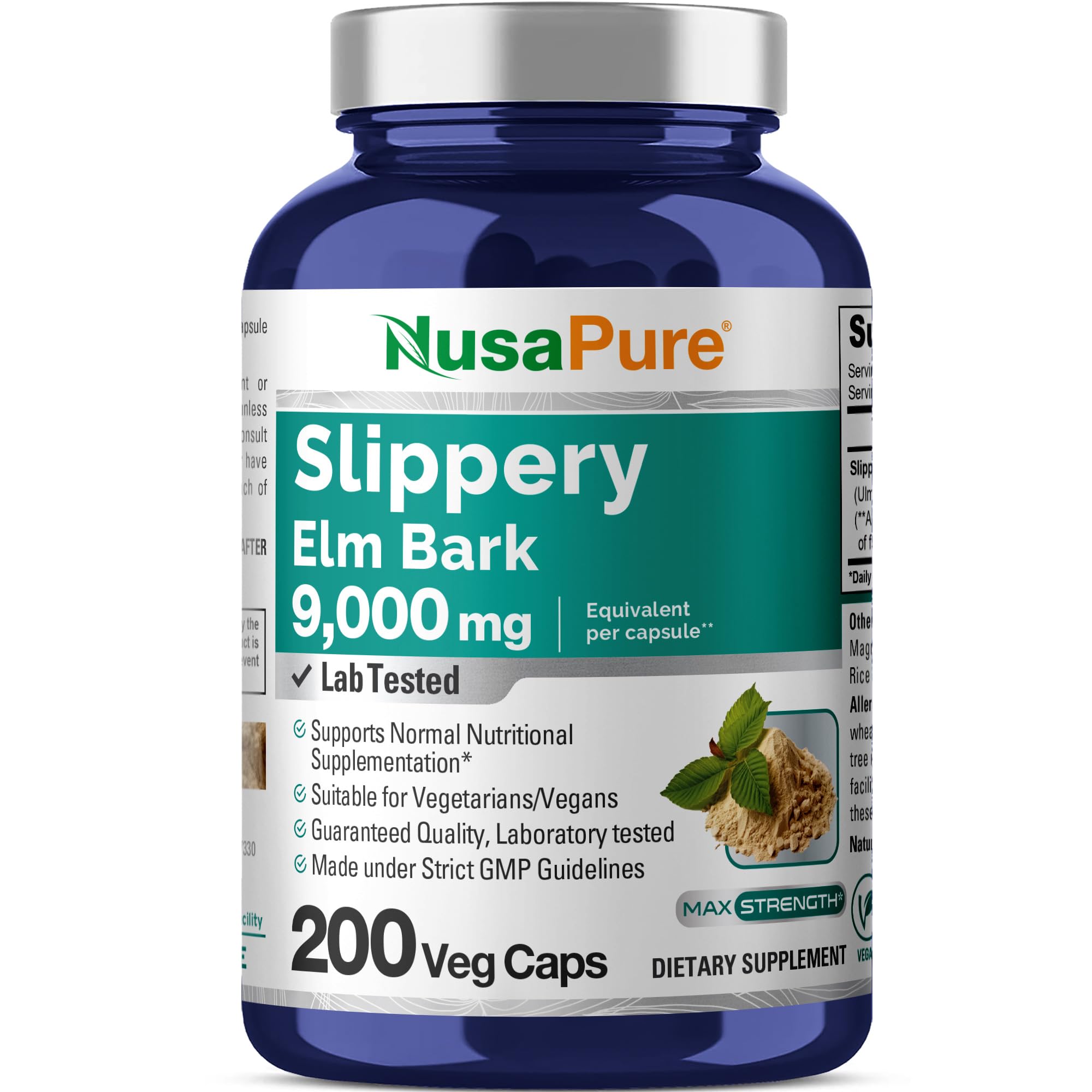 NusaPure Slippery Elm Bark 20:1 Extract, 450 mg Equivalent to 9,000mg 200 Veggie Capsules (Non-GMO, Vegan) NusaPureAu supplements