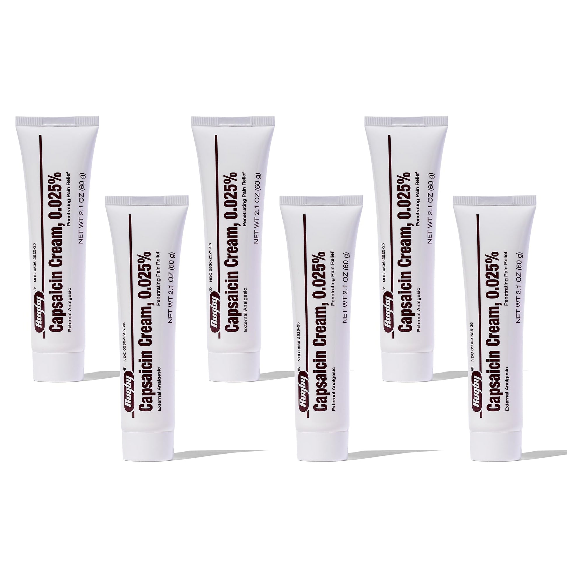 Rugby Capsaicin 0.025% Cream for Penetrating Pain Relief - 2.1 Oz (60g) (6 Pack) RUGBY LABORATORIESAu supplements