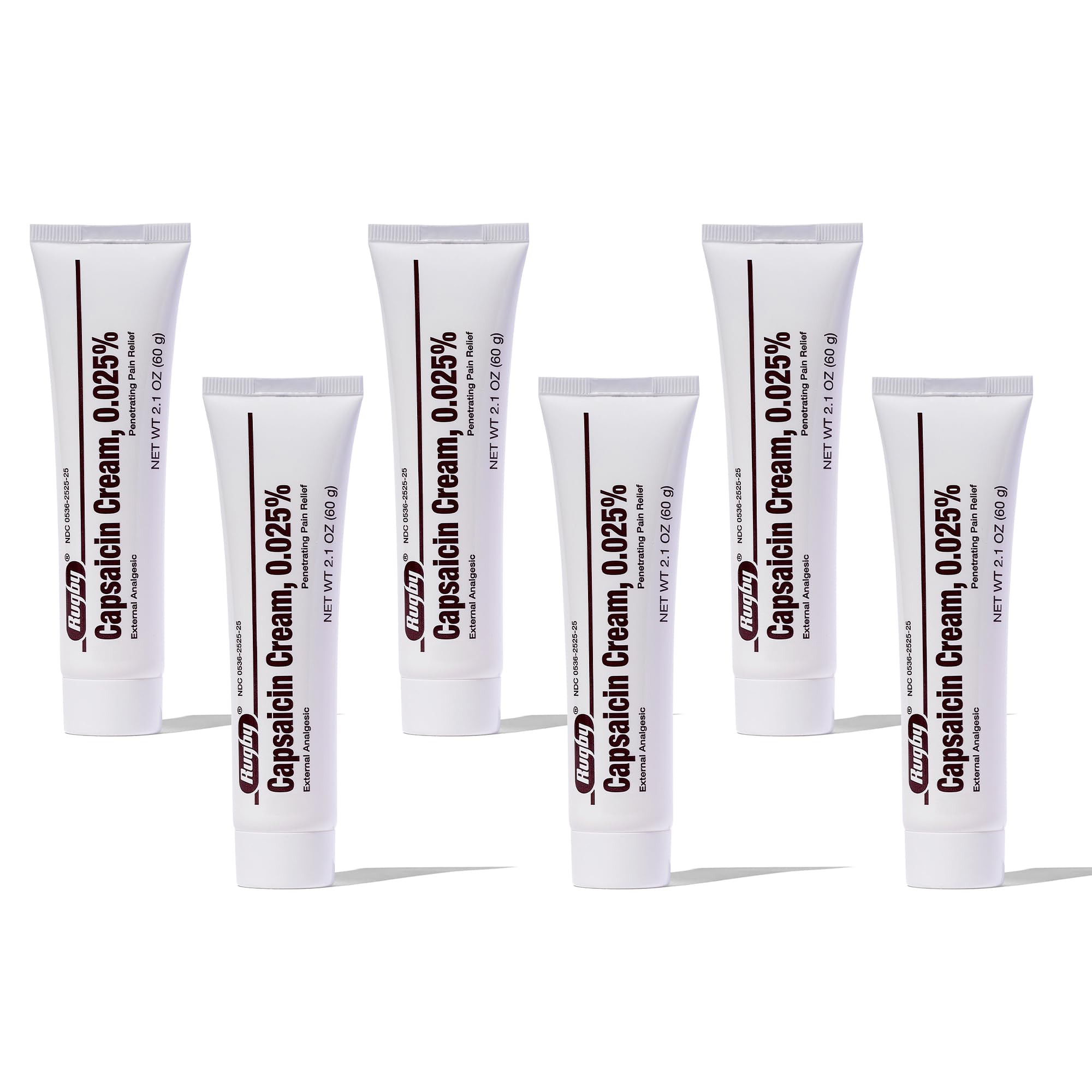 Rugby Capsaicin 0.025% Cream for Penetrating Pain Relief - 2.1 Oz (60g) (6 Pack) RUGBY LABORATORIESAu supplements