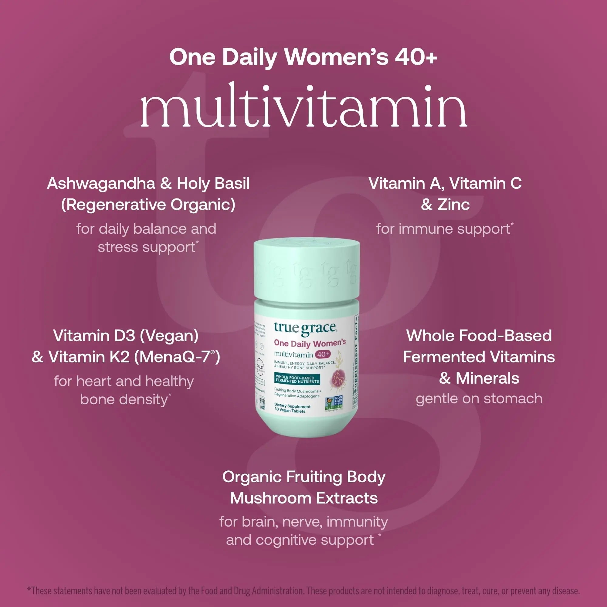 True Grace One Daily Women’s Multivitamin 40+ Fermented Minerals, Organic Adaptogens & Mushrooms Energy, Immune, Bone Support True GraceAu supplements