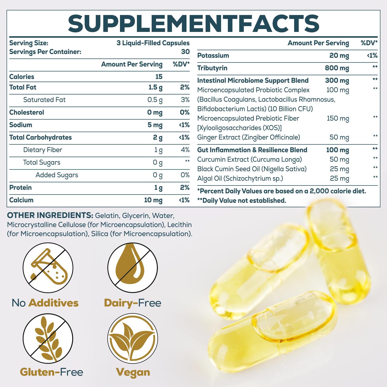 Tributyrin Supplement for Gut & Immune 800mg | High Bioavailability with Microencapsulated Probiotics & Prebiotics - Advanced Liquid-Filled Tributyrin Complex, Gluten Free, 90 Capsules QuorinthiumaxAu supplements