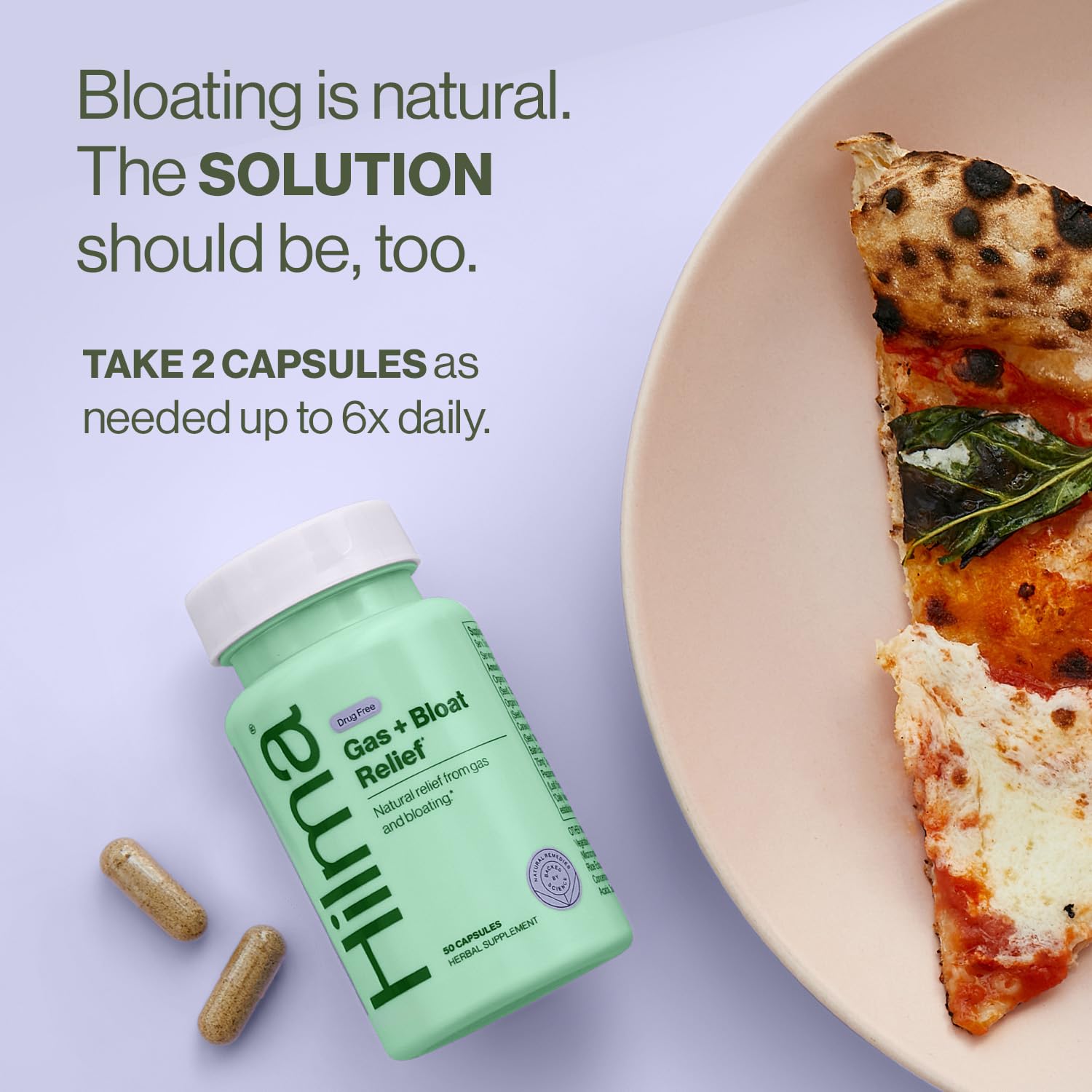 Hilma Natural Gas and Bloating Relief for Women, Doctor Formulated with Organic Ingredients, Lemon Balm, Fennel and Peppermint Leaf, 50 Vegan Capsules HilmaAu supplements