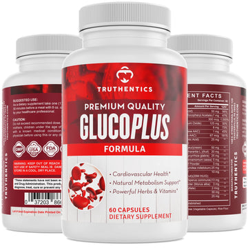 TRUTHENTICS GlucoPlus - 20 Herbs, Vitamins & Minerals with Cinnamon, Chromium, Vanadium, Bitter Melon, Alpha Lipoic Acid, Magnesium - Gluten Free, Non-GMO - 60 Capsules TRUTHENTICSAu supplements