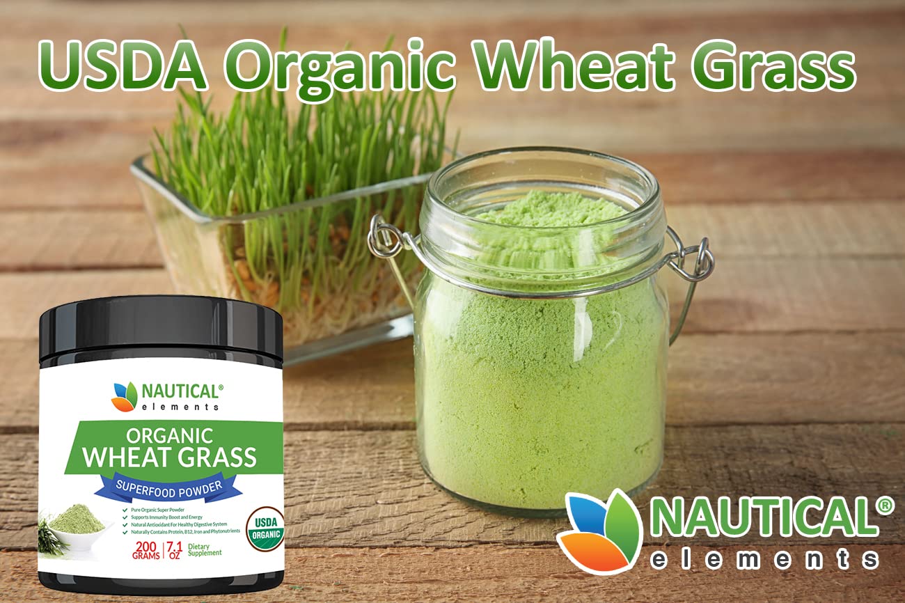 Wheatgrass Powder - USDA Certified Organic Wheat Grass Powder That Is Rich In Essential Amino Acids, Chlorophyll, Antioxidants, Fatty Acids, Minerals & Vitamins - US Grown - Vegan & Non-GMO Superfoods Nautical ElementsAu supplements