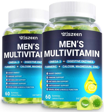 Mens Multivitamins Gummies, Methylated Multivitamin with Vitamins A C D K E, B Complex, Omega-3, Digestive Enzymes, Lycopene WiszeenAu supplements