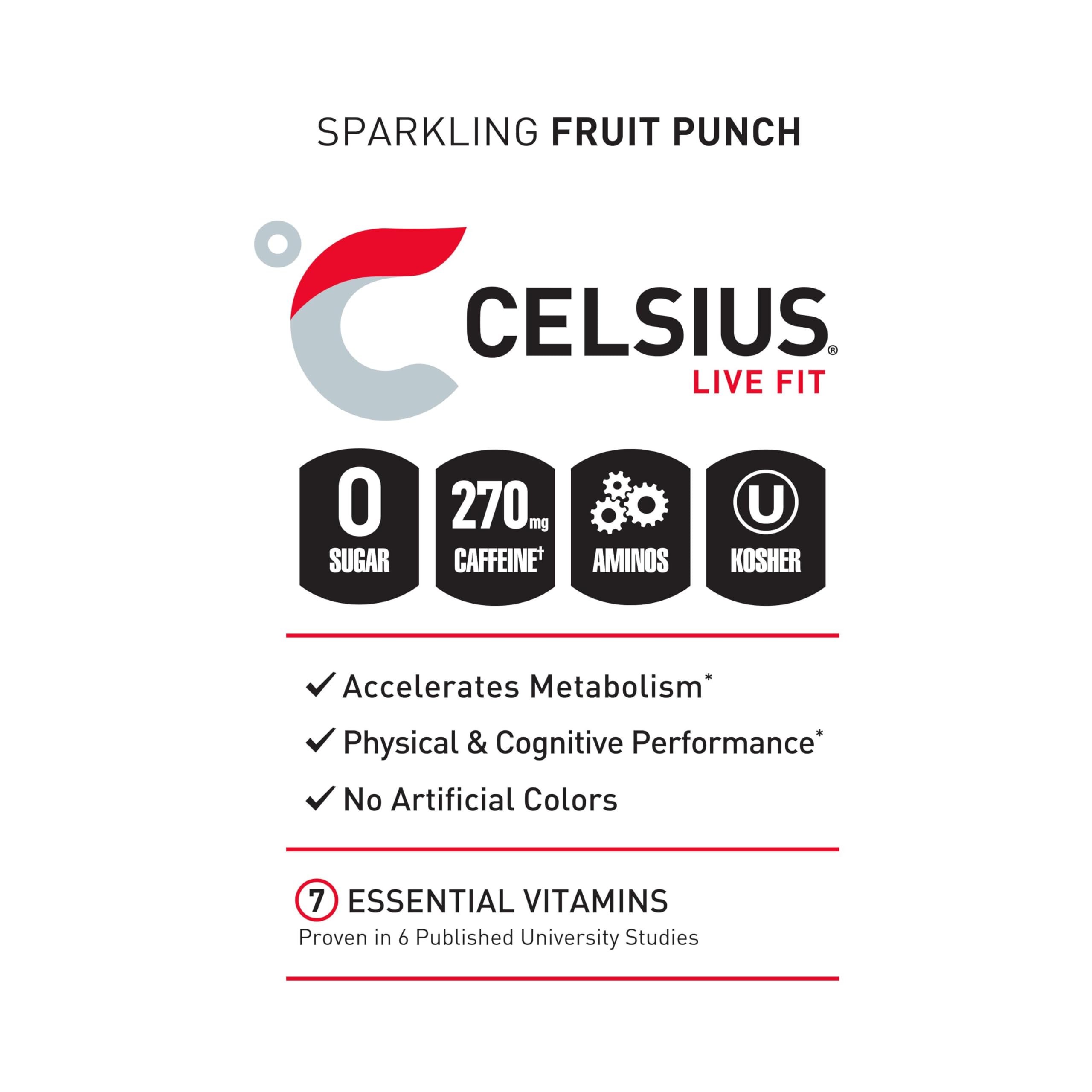 CELSIUS ESSENTIALS, Sparkling Fruit Burst, Performance Energy Drink 16 Fl Oz (Pack of 12) CELSIUSUS supplements