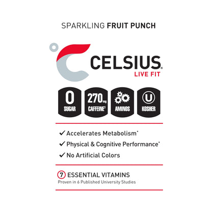 CELSIUS ESSENTIALS, Sparkling Fruit Burst, Performance Energy Drink 16 Fl Oz (Pack of 12) CELSIUSUS supplements