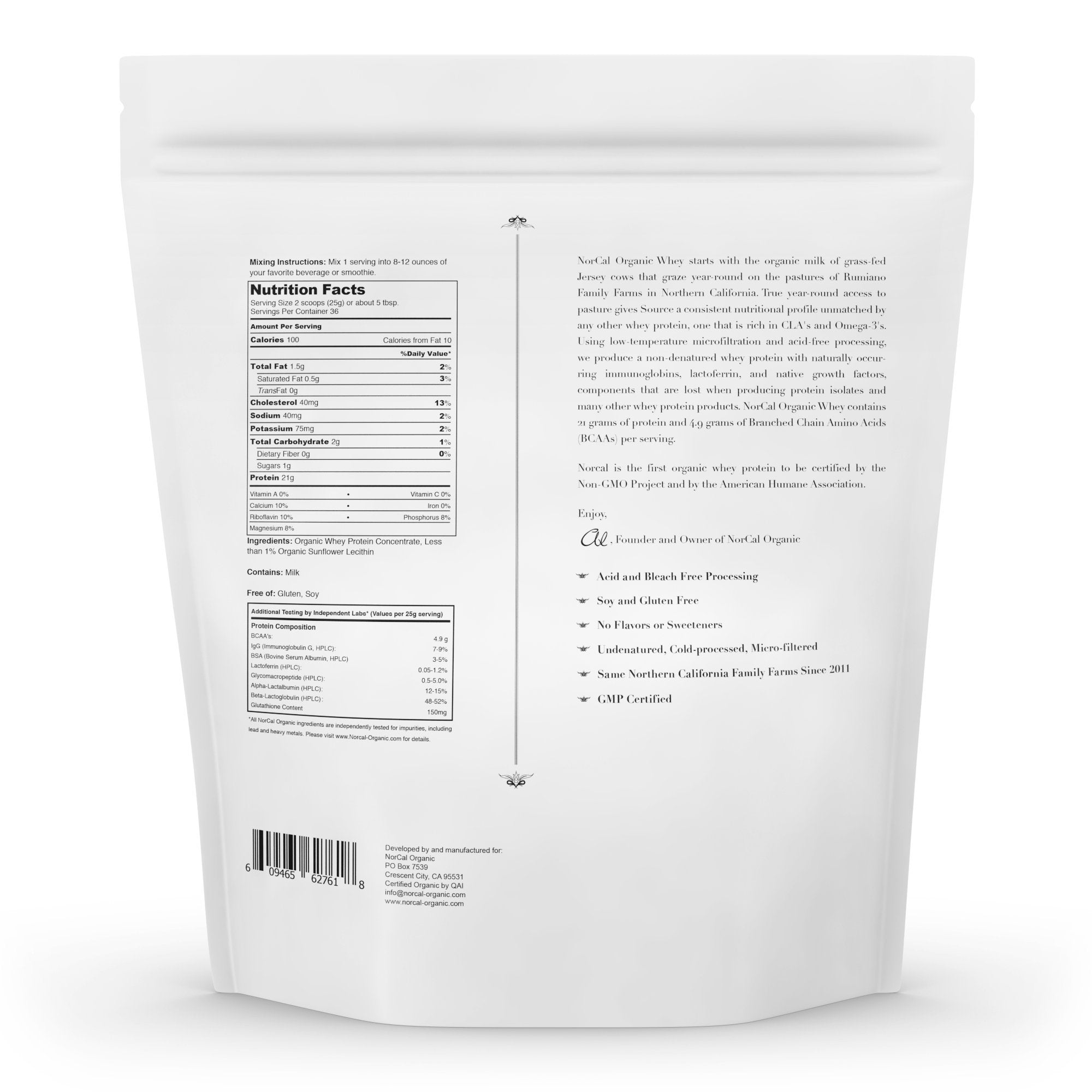NorCal Organic Unflavored Whey Protein - 2lbs Bulk | 100% Grass-Fed, USDA Certified NorCal OrganicUS supplements