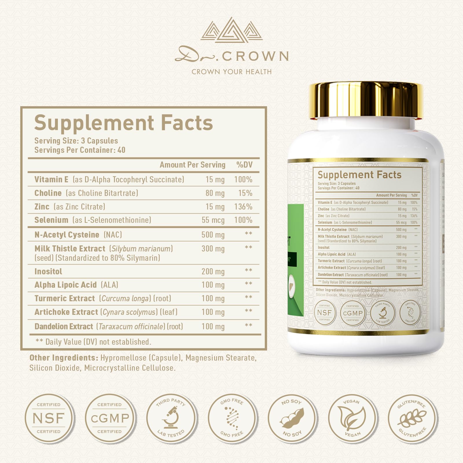 DR. Crown Liver Cleanse Detox & Repair - Milk Thistle Supplement, with Silymarin, N-Acetyl Cysteine(NAC), Artichoke, Turmeric & Dandelion for Liver Detox, Cleanse, Gluten Free, Non-GMO - 120 Capsules DR. CROWNAu supplements