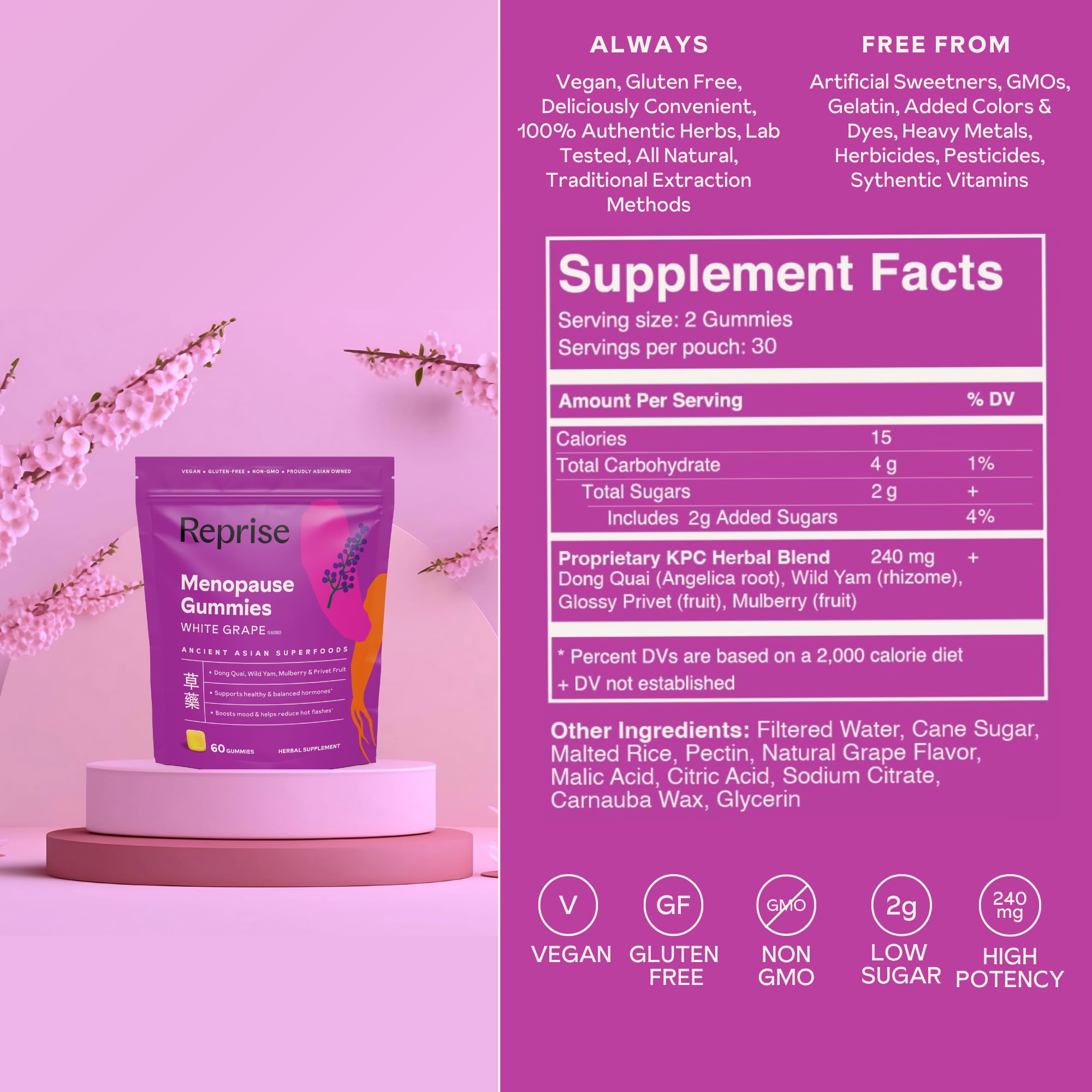 Menopause Gummies for Women | Healthy, Balanced Hormones | Reduce Hot Flashes, Night Sweats | Boosts Mood, Vitality, Energy| Dong Quai, Wild Yam, Mulberry, Privet Fruit | Low Sugar Chews, 60 Gummies RepriseAu supplements