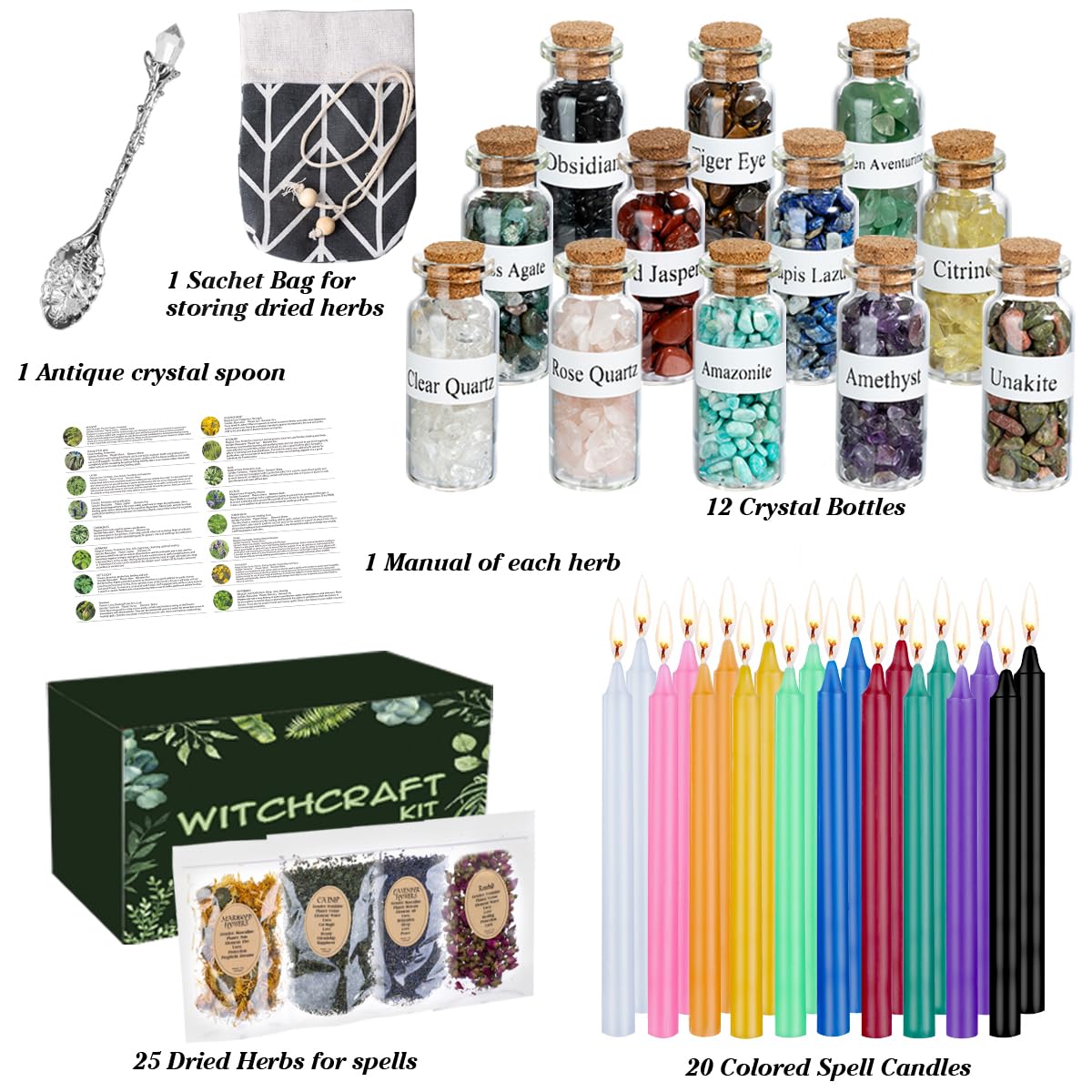 JUSTASHOW 61PCS Witchcraft Supplies for Wiccan Spells, Witchcraft Starter Kit, Spell Candles JUSTASHOWAu supplements