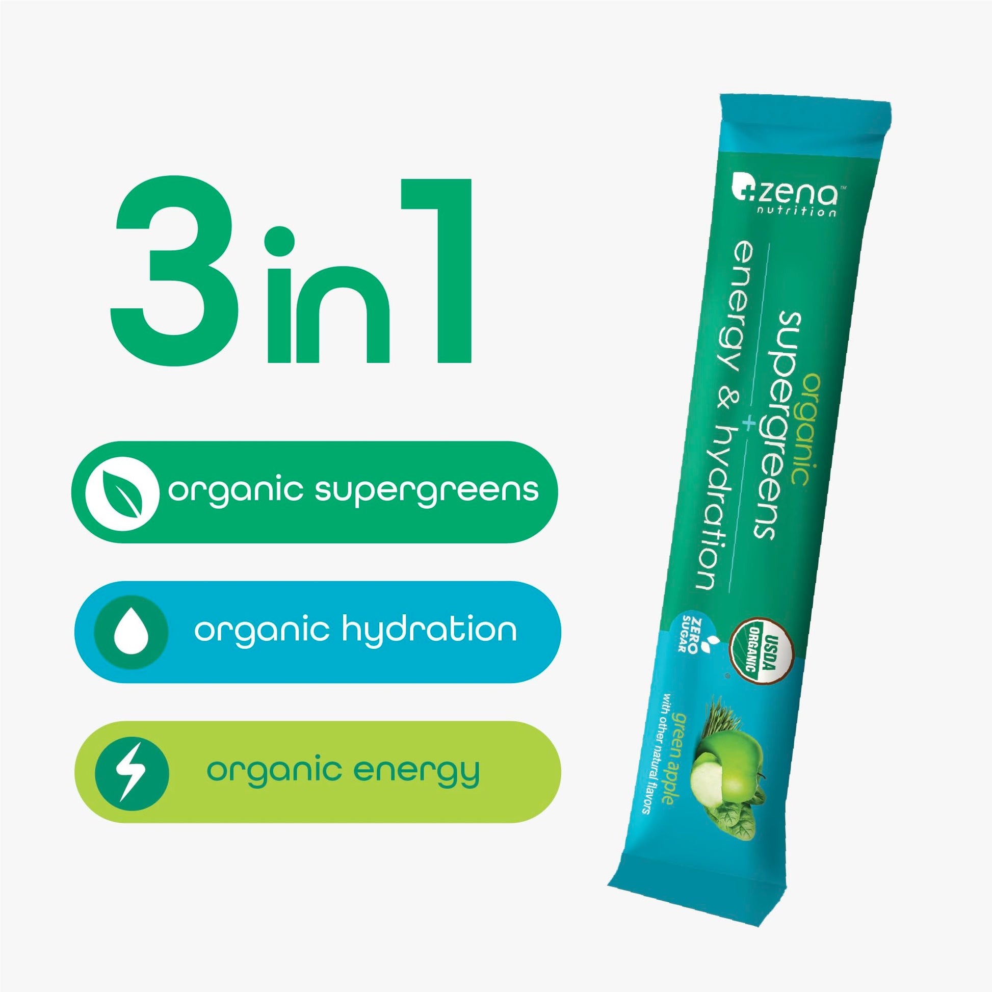 Zena Nutrition Organic Super Greens Energy & Hydration Powder, 70+ Superfoods, 0 Sugar, 5G Fiber, Spirulina, Chlorella, Prebiotics/Probiotics, Natural Caffeine + Electrolytes, 40 Drink Mix Packets Zena NutritionAu supplements