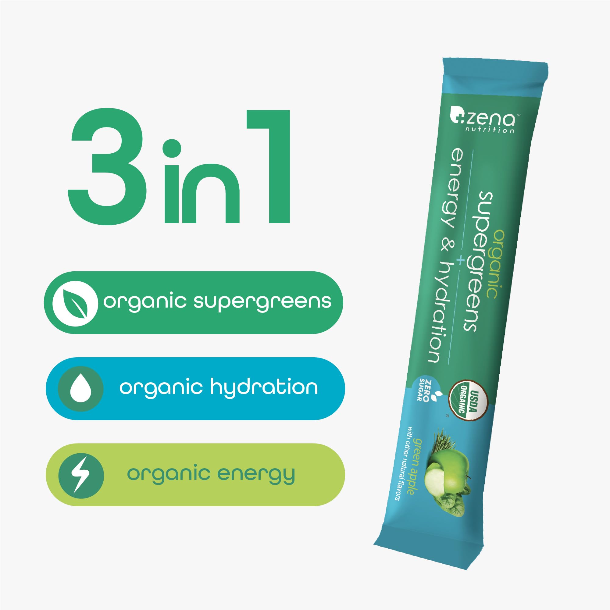 Zena Nutrition Organic Super Greens Energy & Hydration Powder, 70+ Superfoods, 0 Sugar, 5G Fiber, Spirulina, Chlorella, Prebiotics/Probiotics, Natural Caffeine + Electrolytes, 40 Drink Mix Packets Zena NutritionAu supplements
