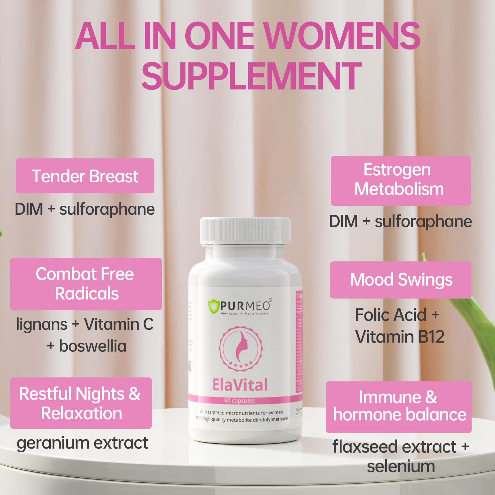 purmeo DIM Supplement for Women, Patented Formula Diindolylmethane Support Estrogen Hormone Balance & Breast Health, Non-GMO, 60ct Vegan Capsules purmeoAu supplements