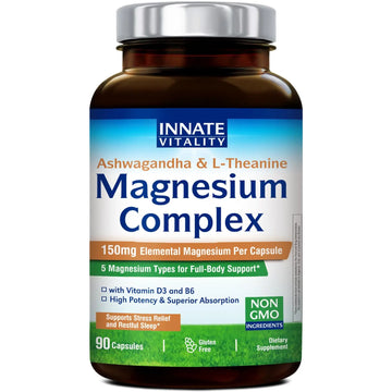 Innate Vitality Magnesium Complex, Magnesium Glycinate Citrate Malate Taurate with Ashwagandha L-Theanine Vitamin D3 & B6, High Absorption, Full Spectrum, Bones Stress Sleep Support, 90 caps Innate VitalityAu supplements