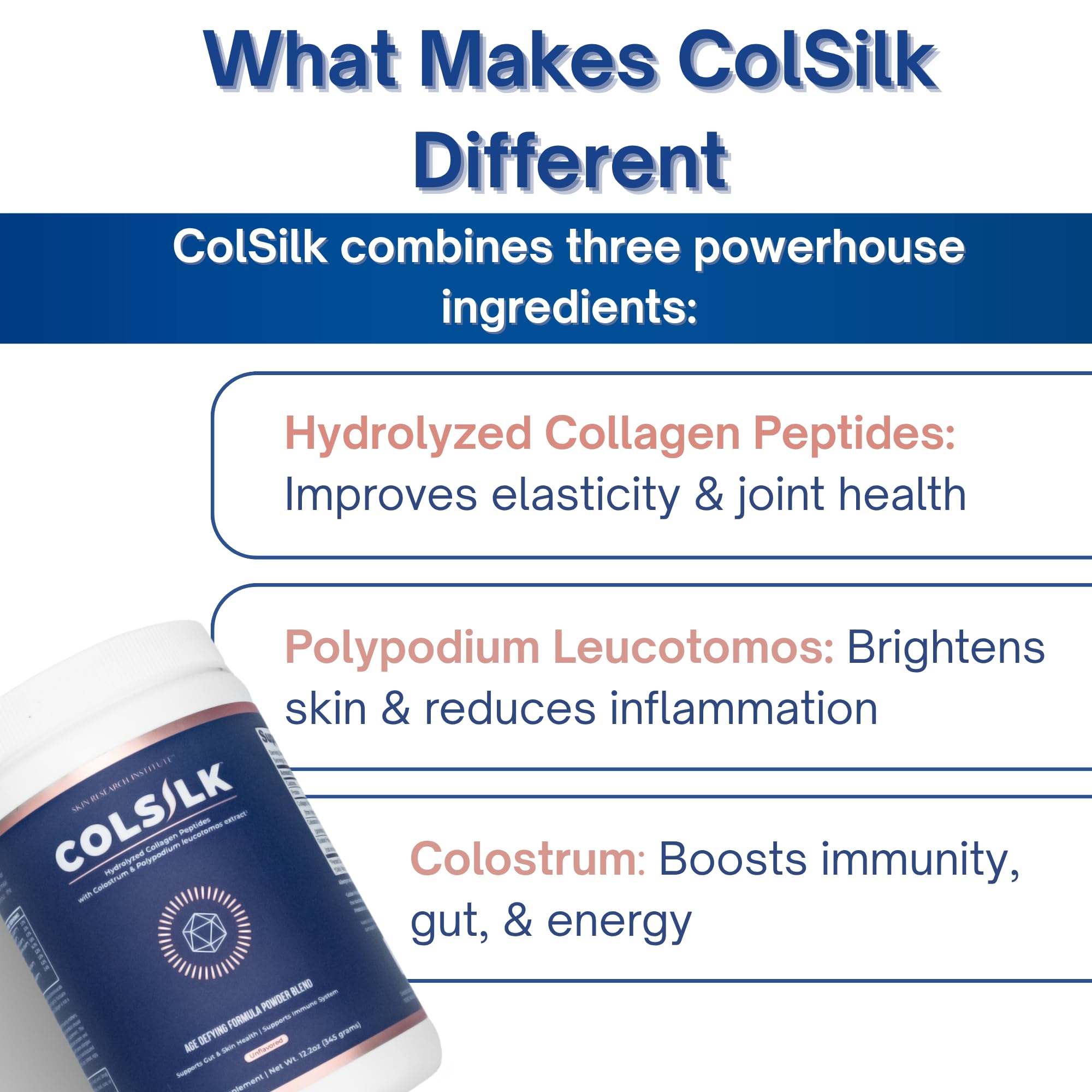 SRILabs ColSilk Unflavored Hydrolyzed Collagen Powder with Colostrum and Polypodium - Skin, Hair, Nails, Gut Health and Joint Support - One Scoop Daily | 1 Month Supply Skin Research InstituteAu supplements