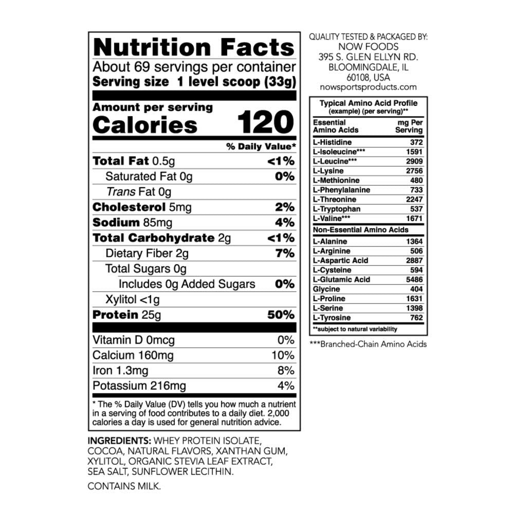 NOW Sports Nutrition, Whey Protein Isolate, 25 G With BCAAs, Creamy Chocolate Powder NOWUS supplements