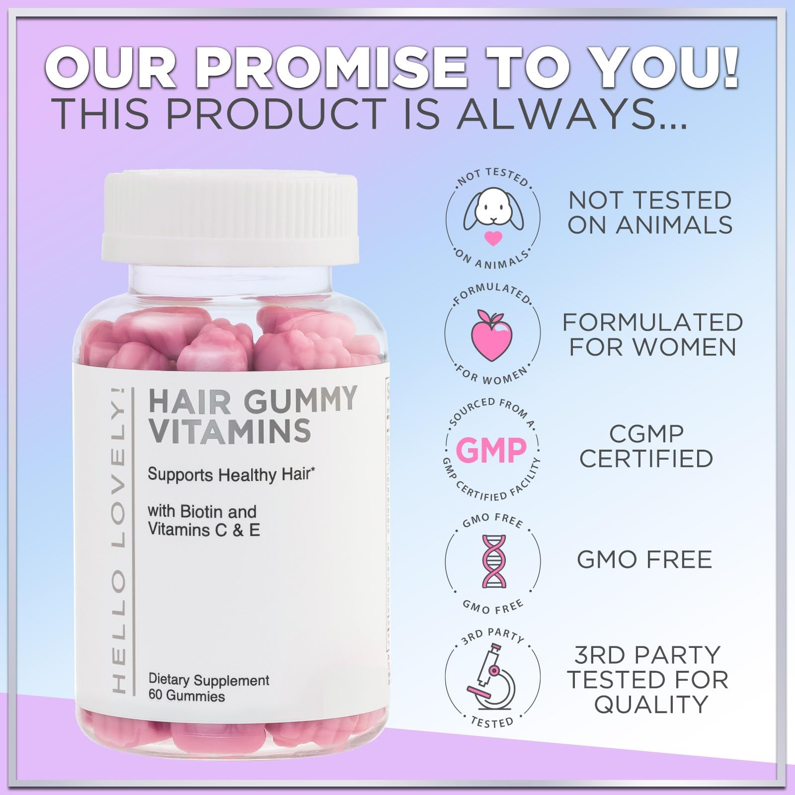 Hello Lovely! Hair Vitamins Gummies with Biotin 5000 mcg Vitamin E & C Support Hair Growt Hello Lovely!Au supplements