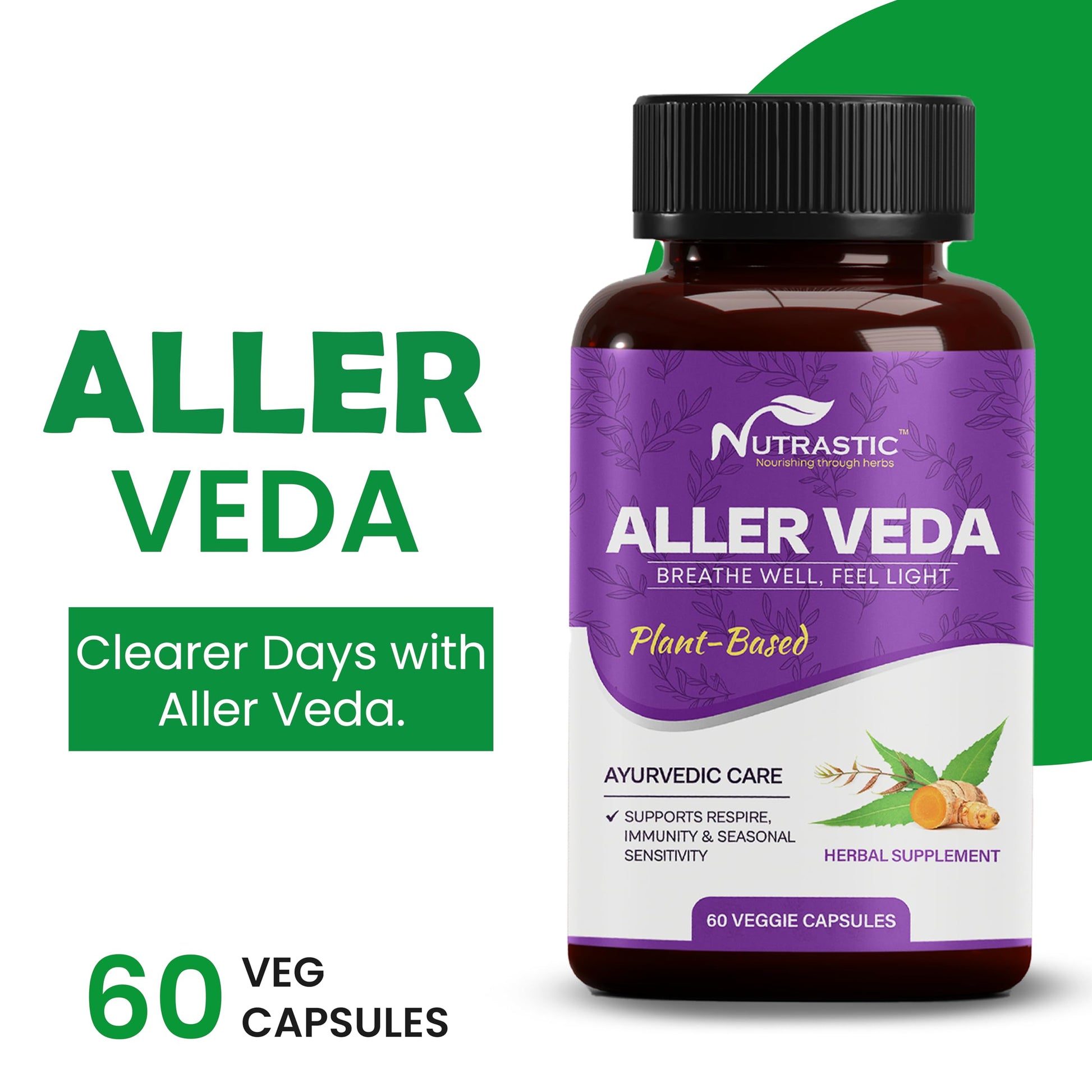 Nutrastic Aller Veda Respiratory Wellness Supplement with Pure Tulsi, Amla, Turmeric, and Neem | Natural Support for Healthy Breathing | 60 Caps NutrasticAu supplements