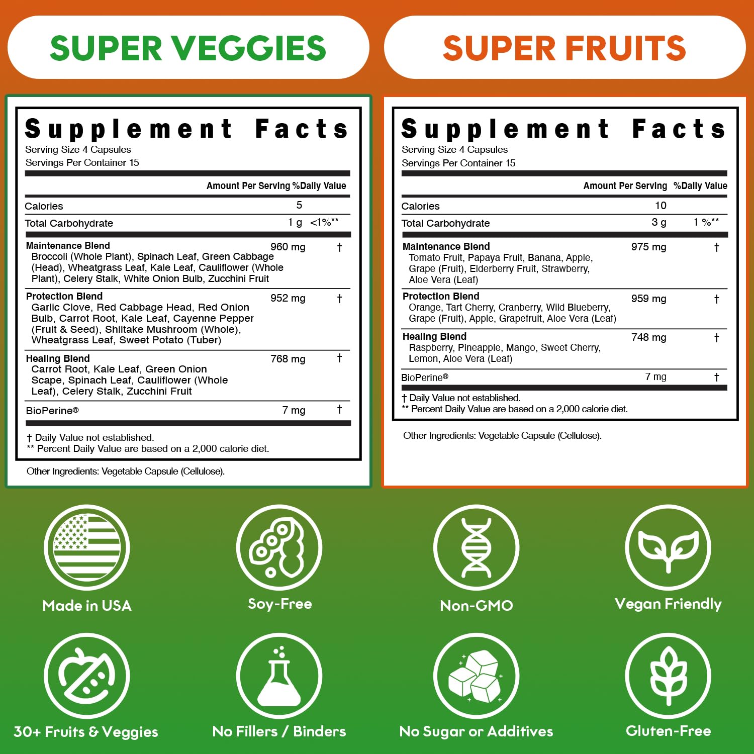 Fruits and Veggies Supplement (60 Day Supply) Powerfull Blend of 39 Whole Fruits and Veggies, Fills Nutritional Gaps, Get Energy, Well-being. USA Made Non-GMO/Vegan/Gluten Free. Packaging May Vary ROOTIEAu supplements