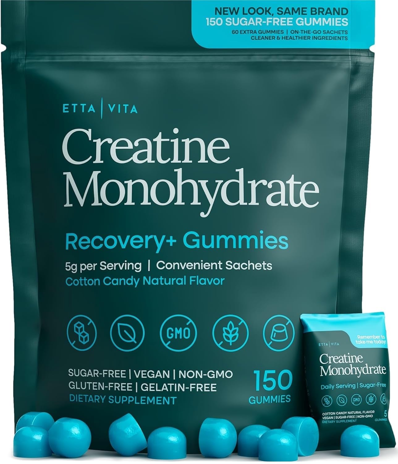 Sugar-Free Creatine Monohydrate Gummies (5g Per Packet) - Potent Creatine Gummies for Men & Women, Supplement for Muscle Support, Cognitive Function - Non-GMO, Gluten-Free, Mucuna Pruriens Etta VitaAu supplements