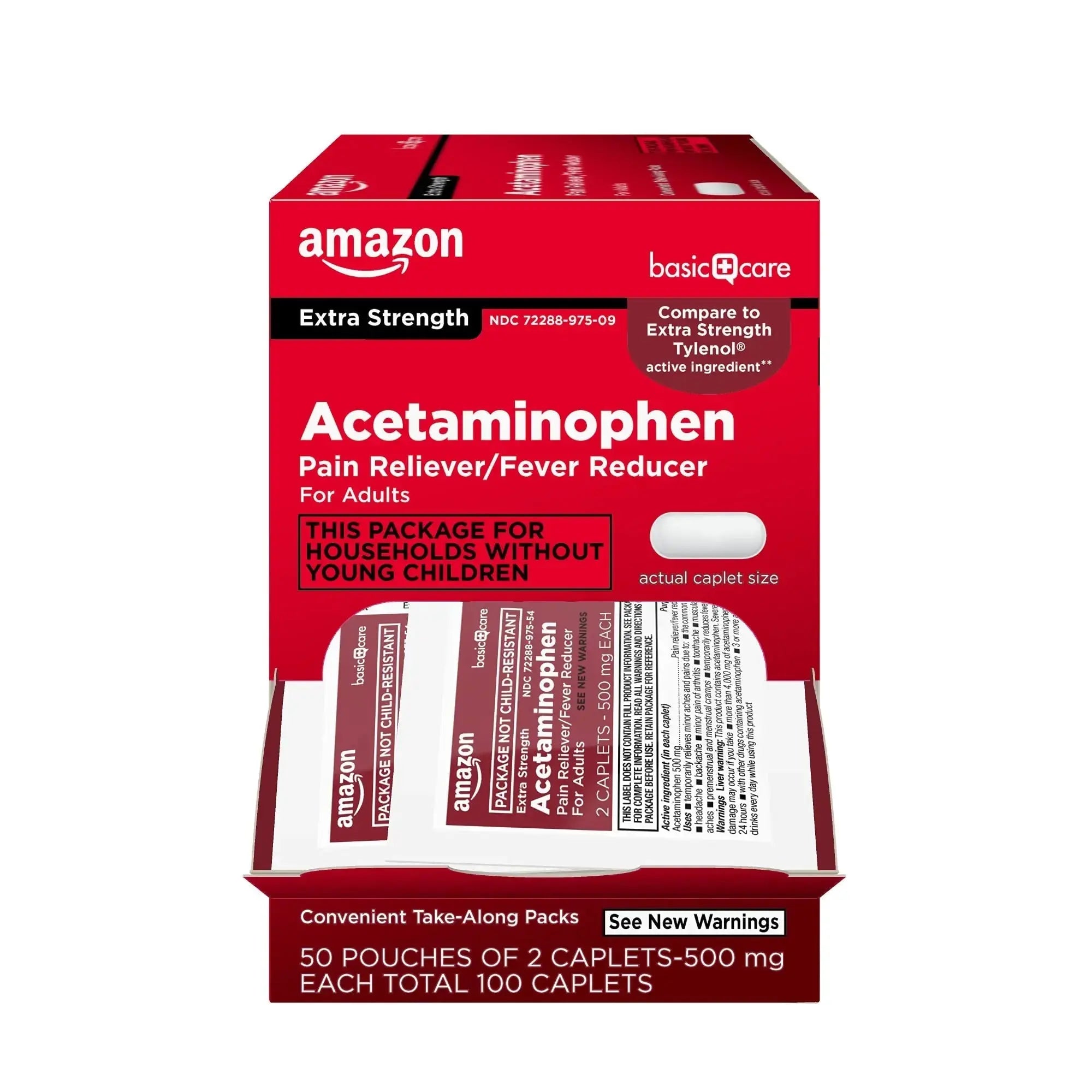 Amazon Basic Care Extra Strength Acetaminophen Caplets 500 mg, Pain Reliever and Fever Reducer, Gentle on Stomach, For Arthritis Pain, Backache Pain and More, 50 Packets of 2 Capsules Each, 100 Count Amazon Basic CareAu supplements