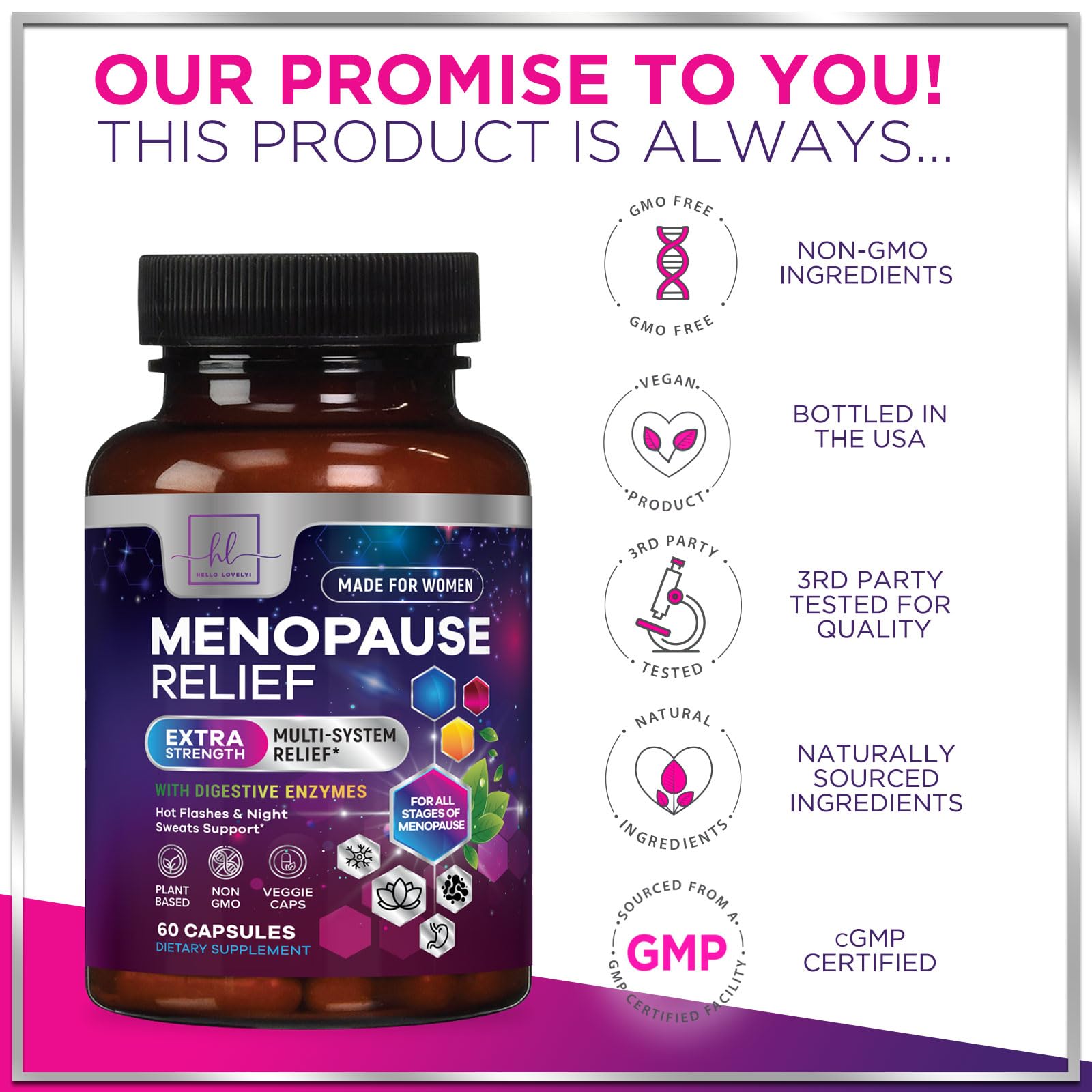 Menopause Supplements for Women - Complete Hot Flash Night Sweats & Menopause Relief Pills, 8 Billion CFU Probiotics with Dong Quai & Black Cohosh for Vaginal, Digestive Support - 60 Capsules Hello Lovely!Au supplements