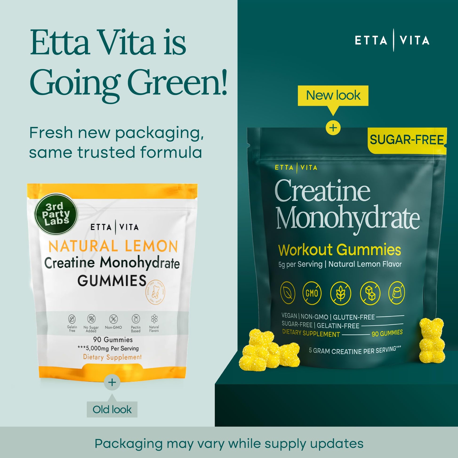Sugar-Free Creatine Monohydrate Gummies 5gram per Serving, Potent Creatine Gummies for Women & Men, Supplement for Muscle Support, Cellular Energy & Cognitive Function [Lemon Drops Candy Flavor] Etta VitaAu supplements