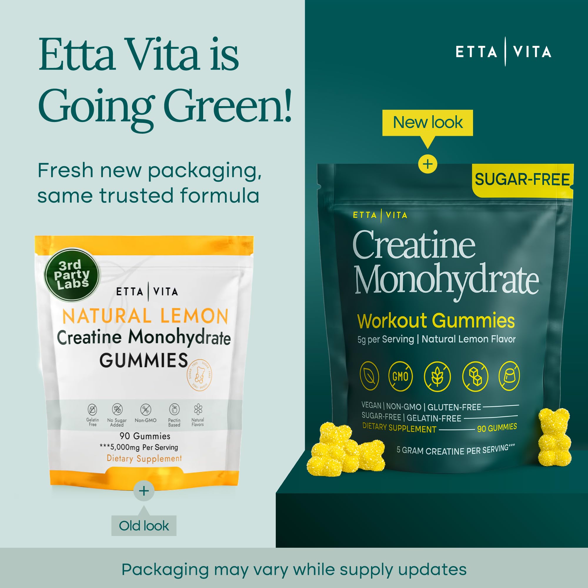 Sugar-Free Creatine Monohydrate Gummies 5gram per Serving, Potent Creatine Gummies for Women & Men, Supplement for Muscle Support, Cellular Energy & Cognitive Function [Lemon Drops Candy Flavor] Etta VitaAu supplements