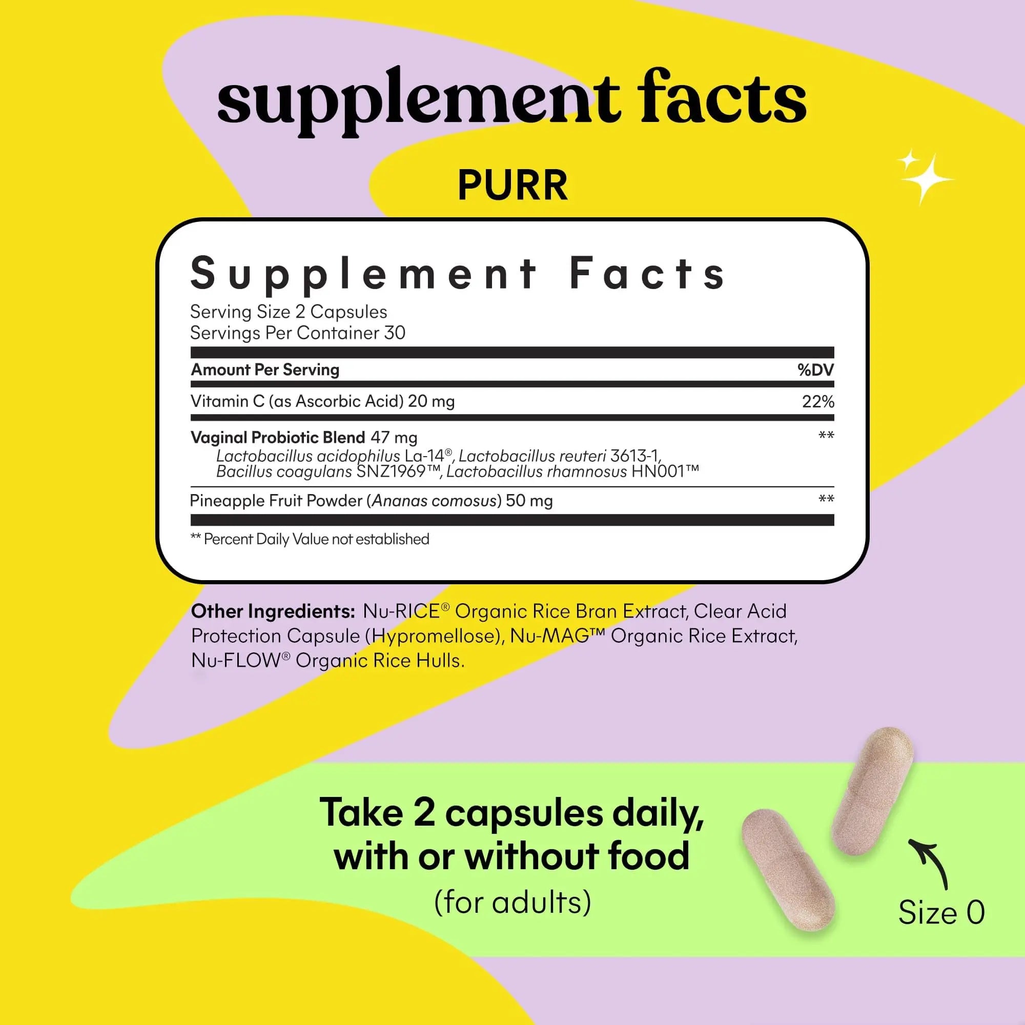 Lemme Purr Vaginal Probiotics for Women - Promotes pH Balance, Healthy Vaginal Odor & Urinary Tract Health w/Lactobacillus Blend, Clinically Tested Strains, Pineapple & Vitamin C - 60 Veggie Capsules LemmeAu supplements