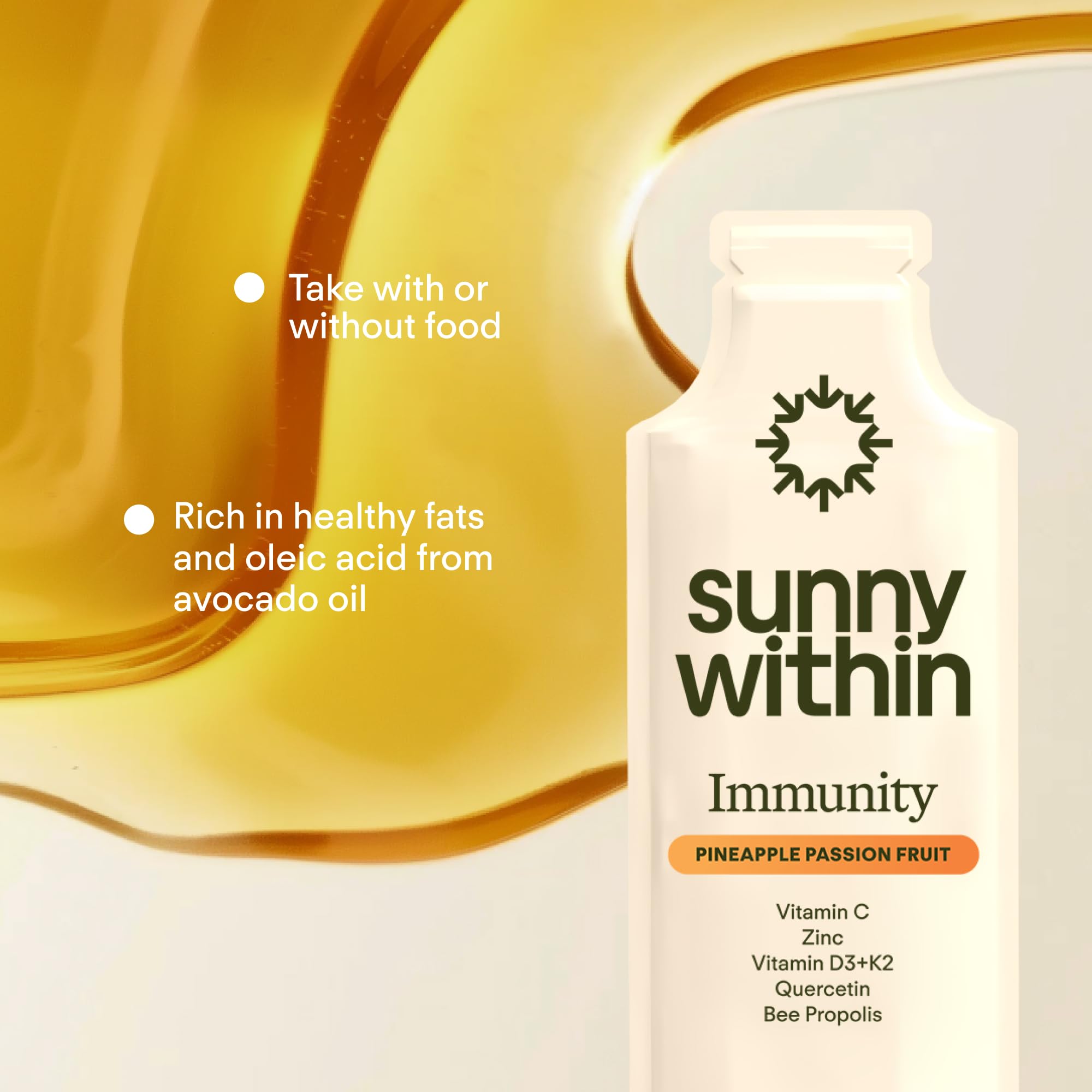 Sunny Within Immunity - 6-in-1 Liposomal Vitamin C Packets, Zinc, D3 + K2, Quercetin, Bee Propolis & Avocado Oil - Antioxidant Liquid Supplement for Immunity, Skin & Bone* - 30 Pouches Sunny WithinAu supplements