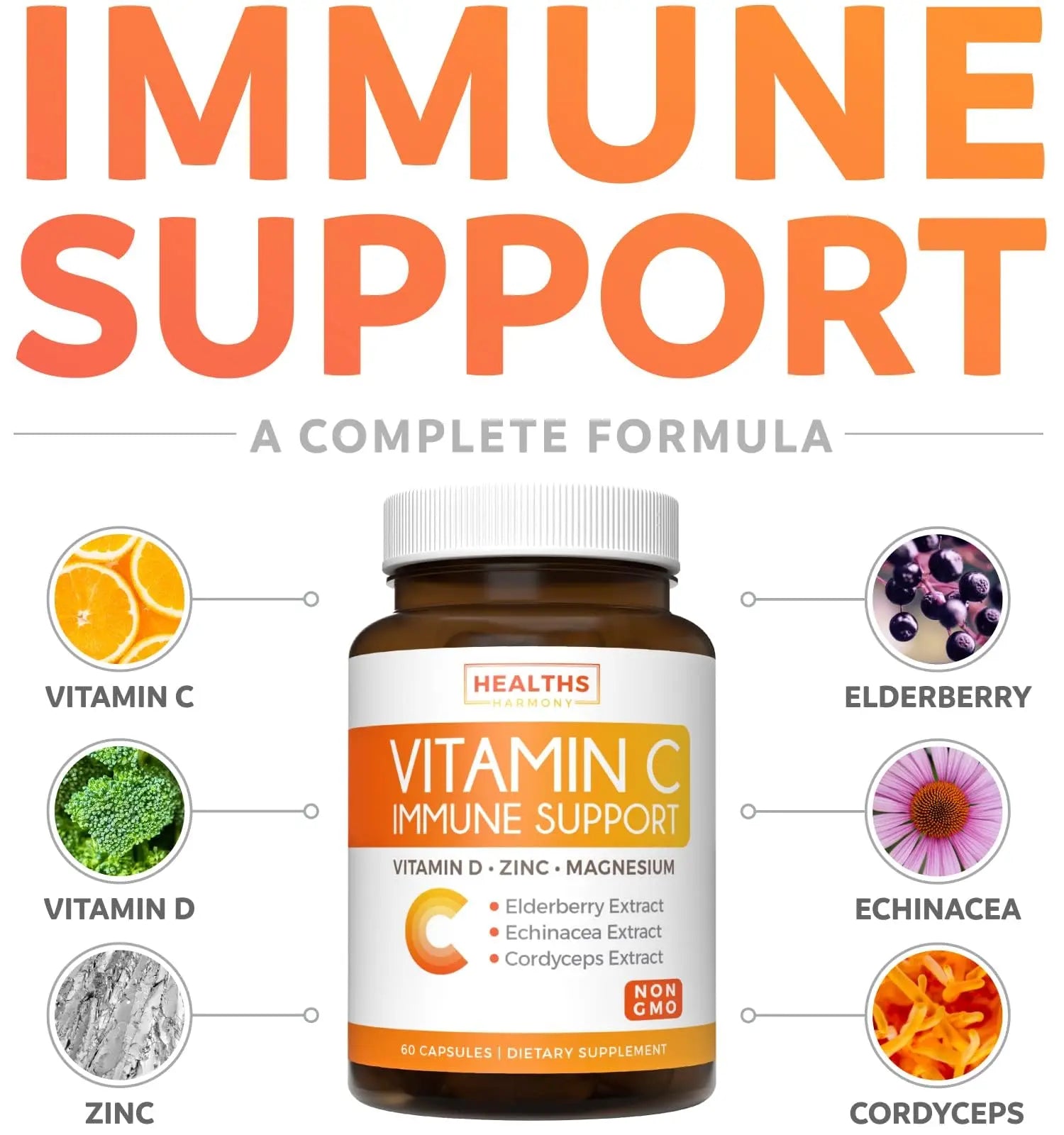 Super Greens & Vitamin C (1-Month Supply) Greens & C Synergy Bundle of Organic Super Greens Powder - Complete Superfood (60 Capsules) & & Vitamin C Immune Support (60 Vegetarian Caps)(Non-GMO) Healths Harmonynz supplements