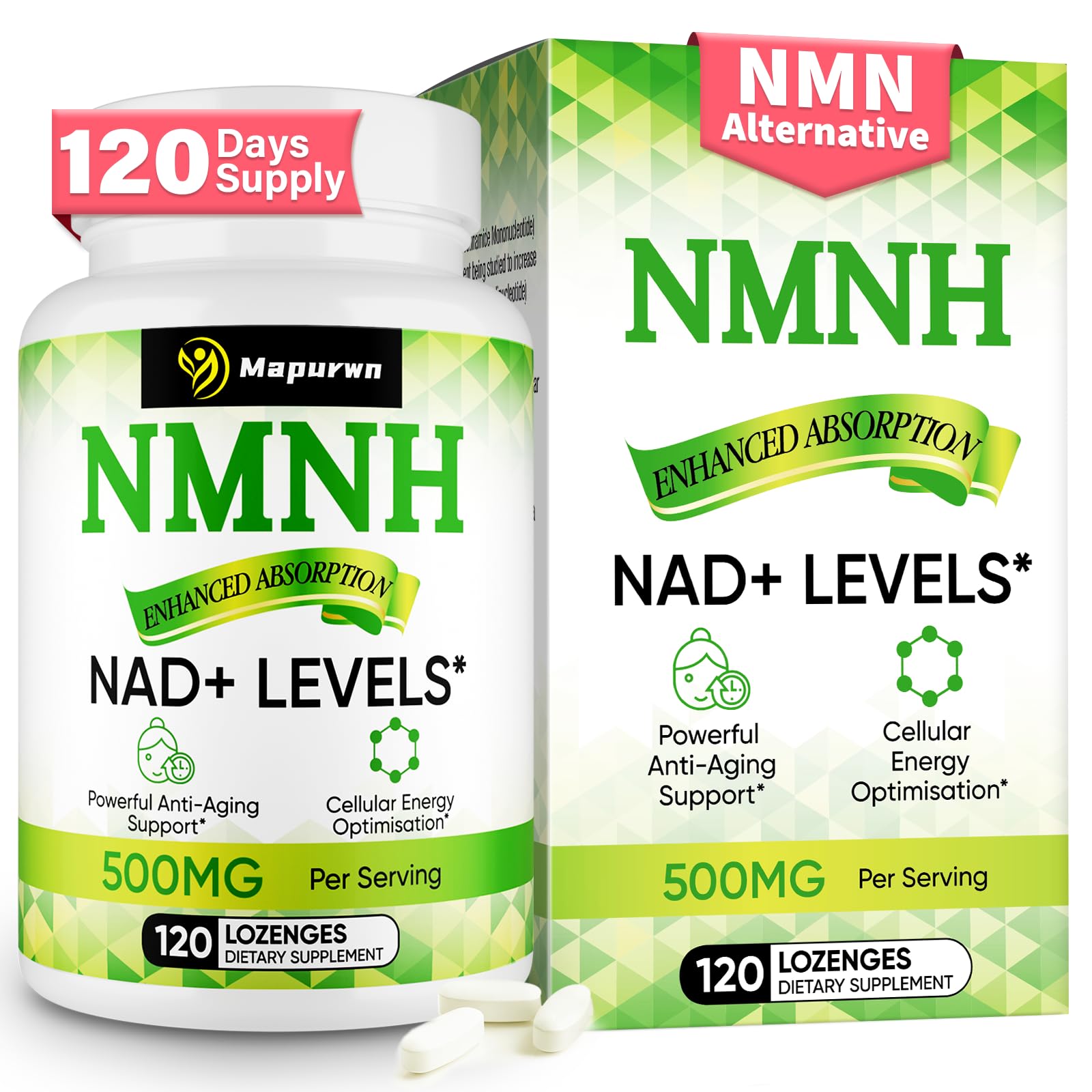 Mapurwn NMNH (Dihydronicotinamide Mononucleotide), NMN Supplement, 500mg per Serving NAD Supplement to Boost NAD+ Levels As We Age for Women & Men, Anti-Aging, Energy, Focus, 120 Count MapurwnAu supplements
