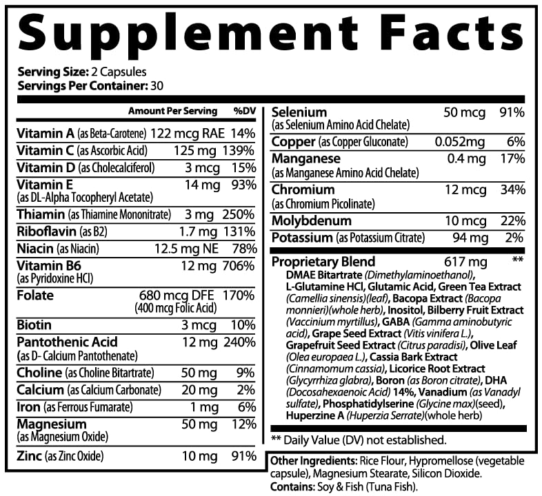 EXUVITAL Brain & Focus Formula, Veggie Capsules, 60 Count, Nootropic Supplement with Vitamins, Minerals and Proprietary Blend for Clarity, Memory, Cognition and Mental Focus EXUVITALAu supplements