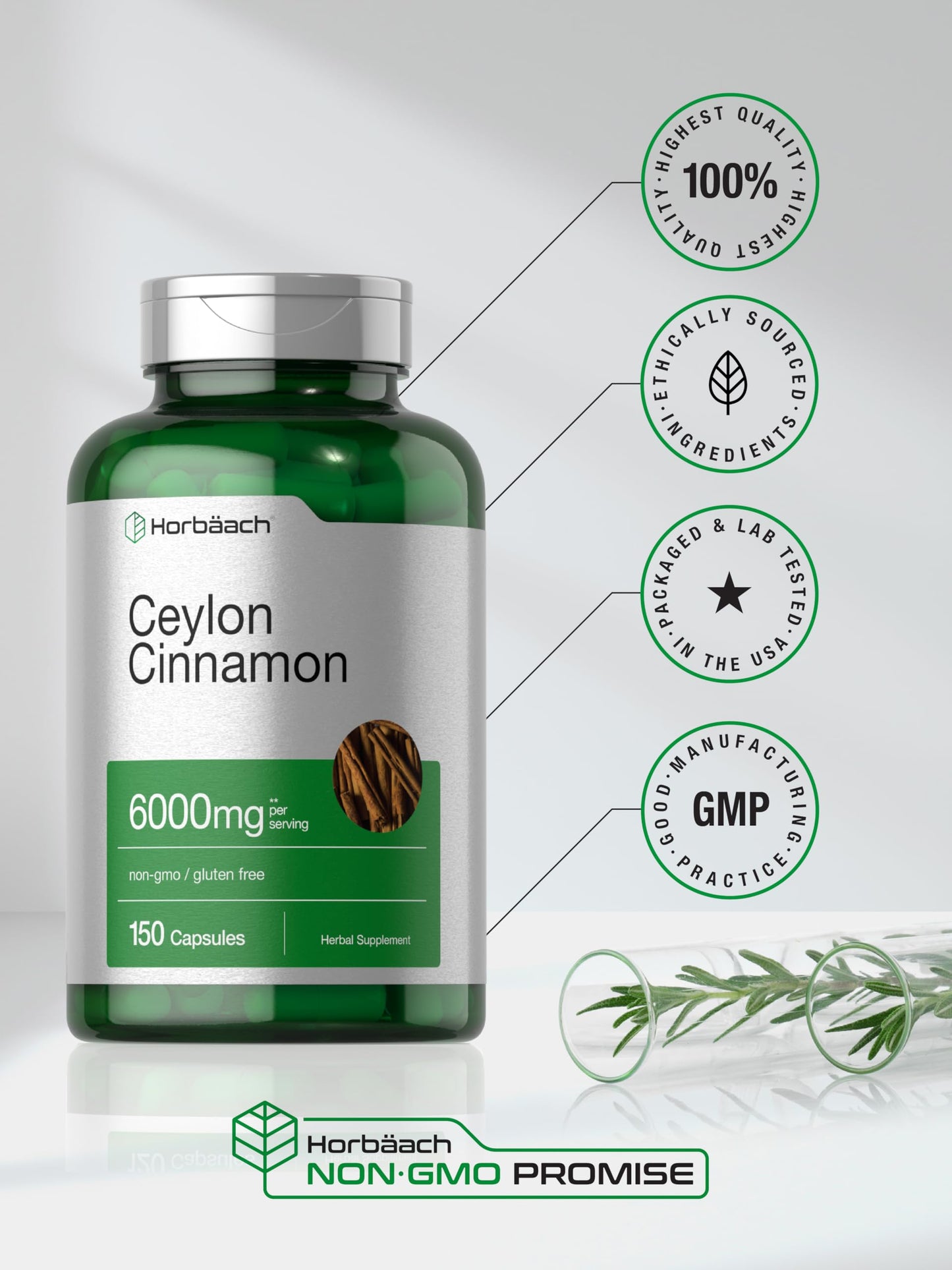 Ceylon Cinnamon Capsules | 6000 mg | 150 Count | Non-GMO & Gluten Free Supplement HorbäachUS supplements