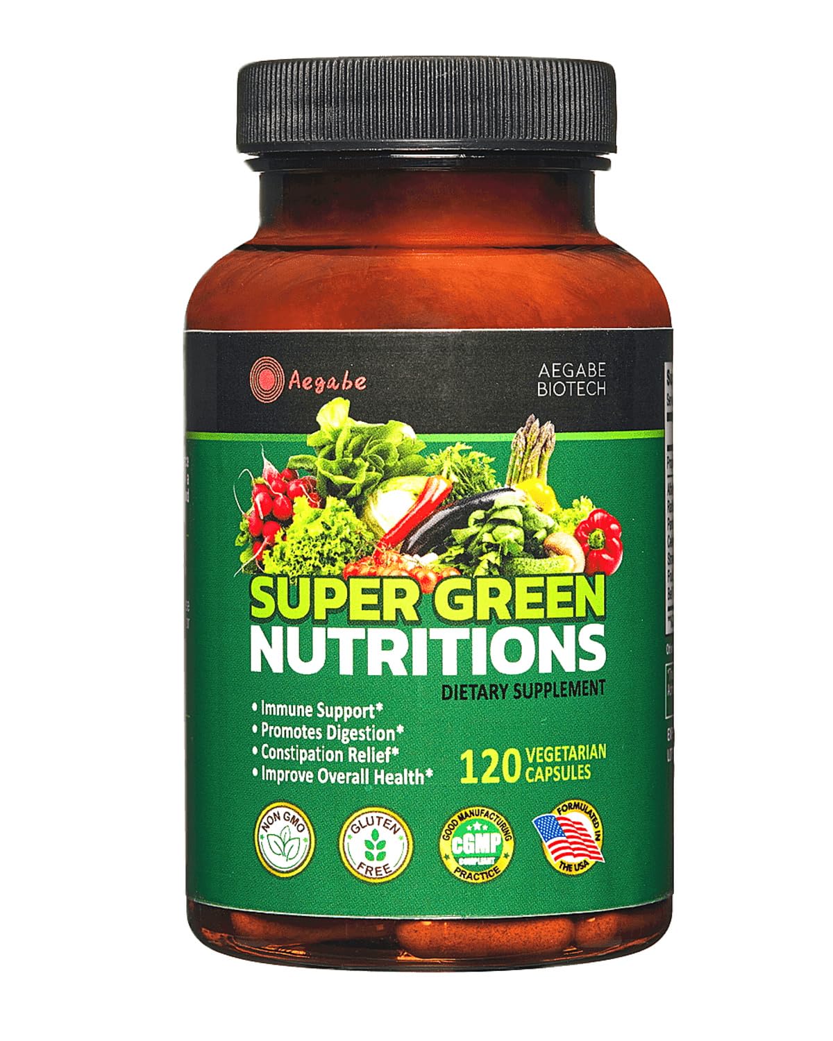 Fruits and Veggies Supplement, 36 Fruits & Vegetables with 24 Essential Vitamins, Minerals & Trace Elements,High in Fiber for Digestion & Constipation Relief,Daily Nutritional Support,120 Capsules aegabeAu supplements