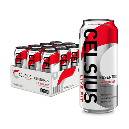 CELSIUS ESSENTIALS, Sparkling Fruit Burst, Performance Energy Drink 16 Fl Oz (Pack of 12) CELSIUSUS supplements